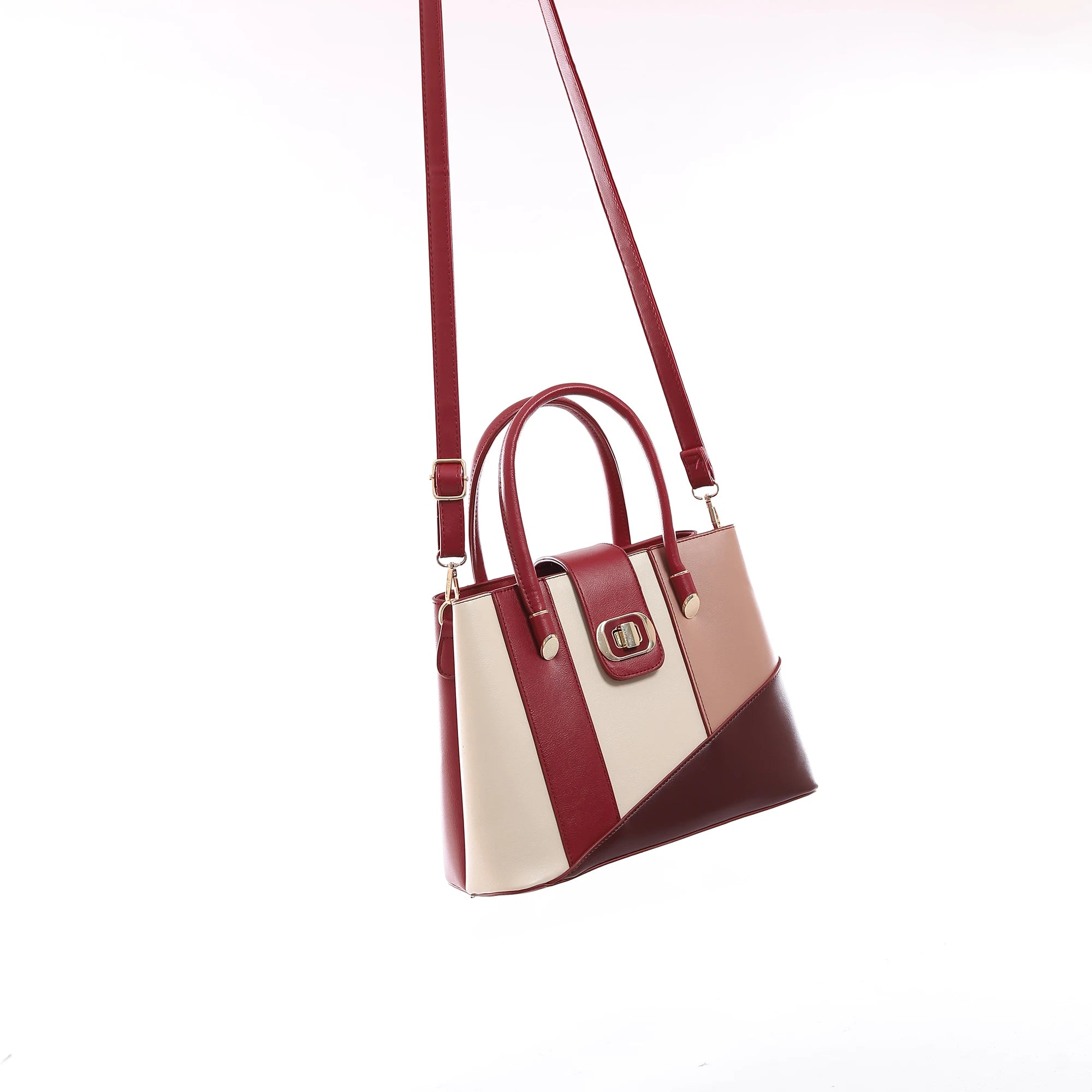 QAZA MD1246-1 Women PU Leather Color Block Tote Handbag Set
