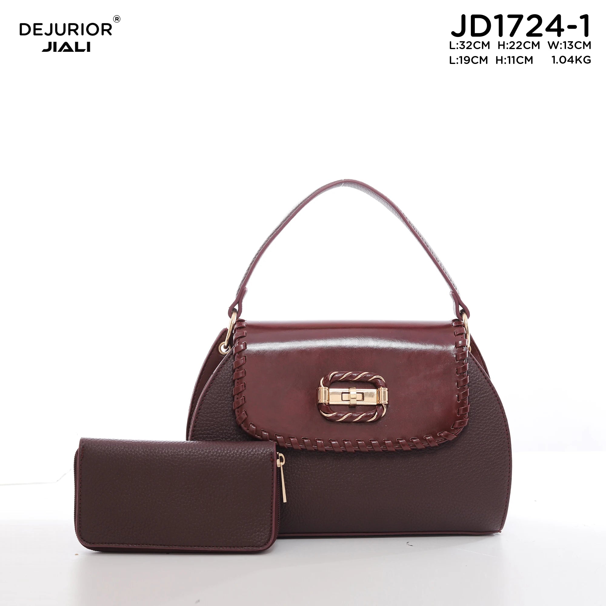 Women PU Leather Braided Trim Handbag Set with Wallet