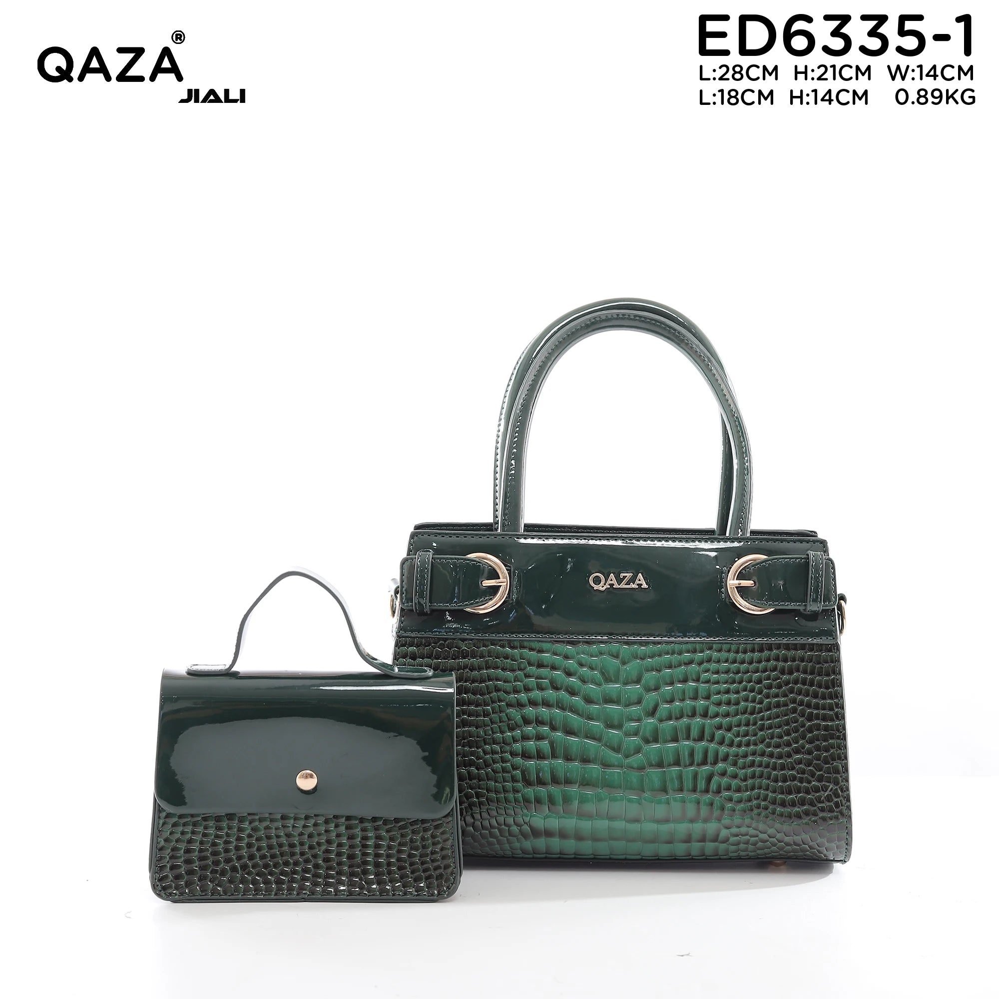QAZA ED6335-1 Women PU Leather Crocodile Embossed Tote Handbag Set