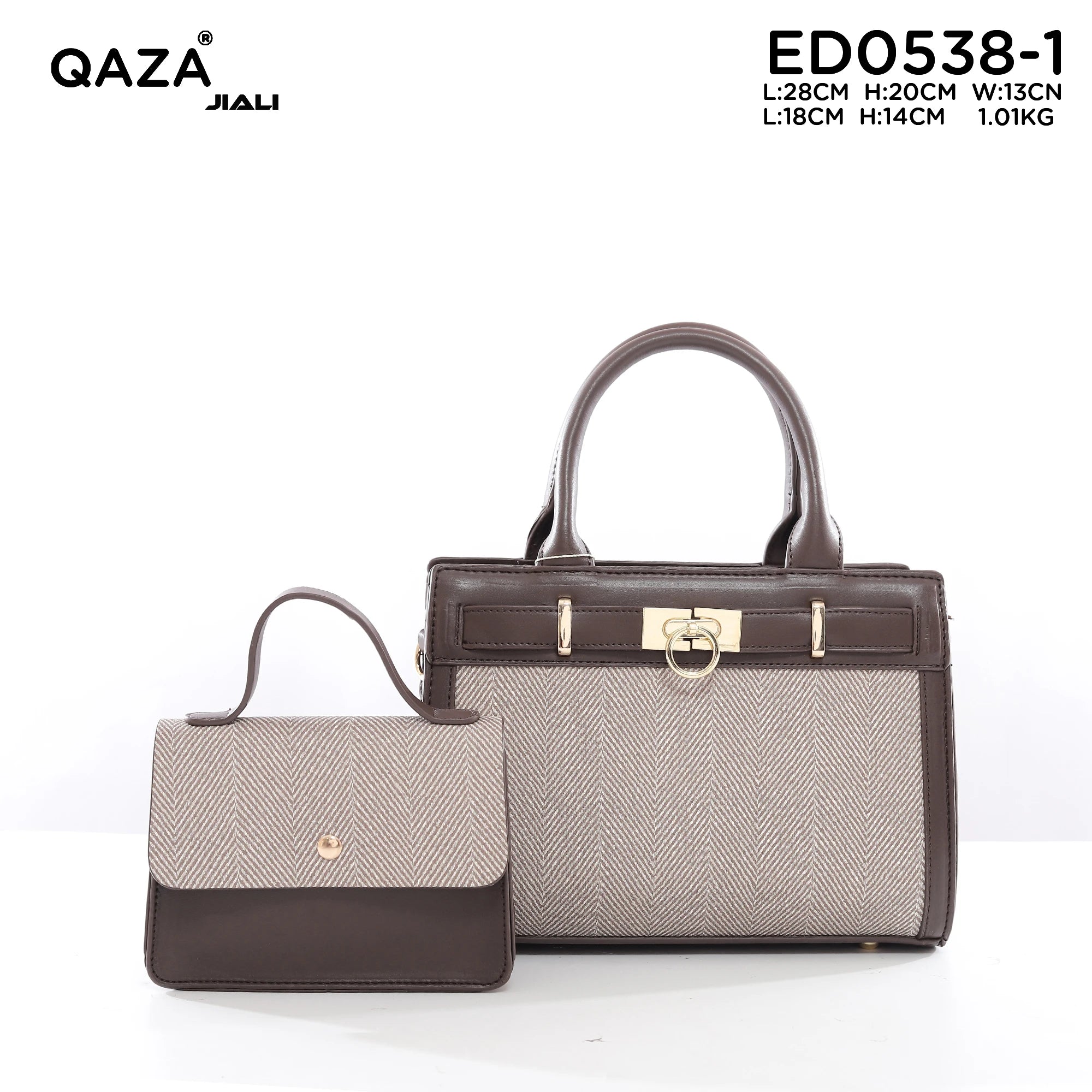 QAZA ED0538-1 Women PU Leather Herringbone Tote Handbag Set