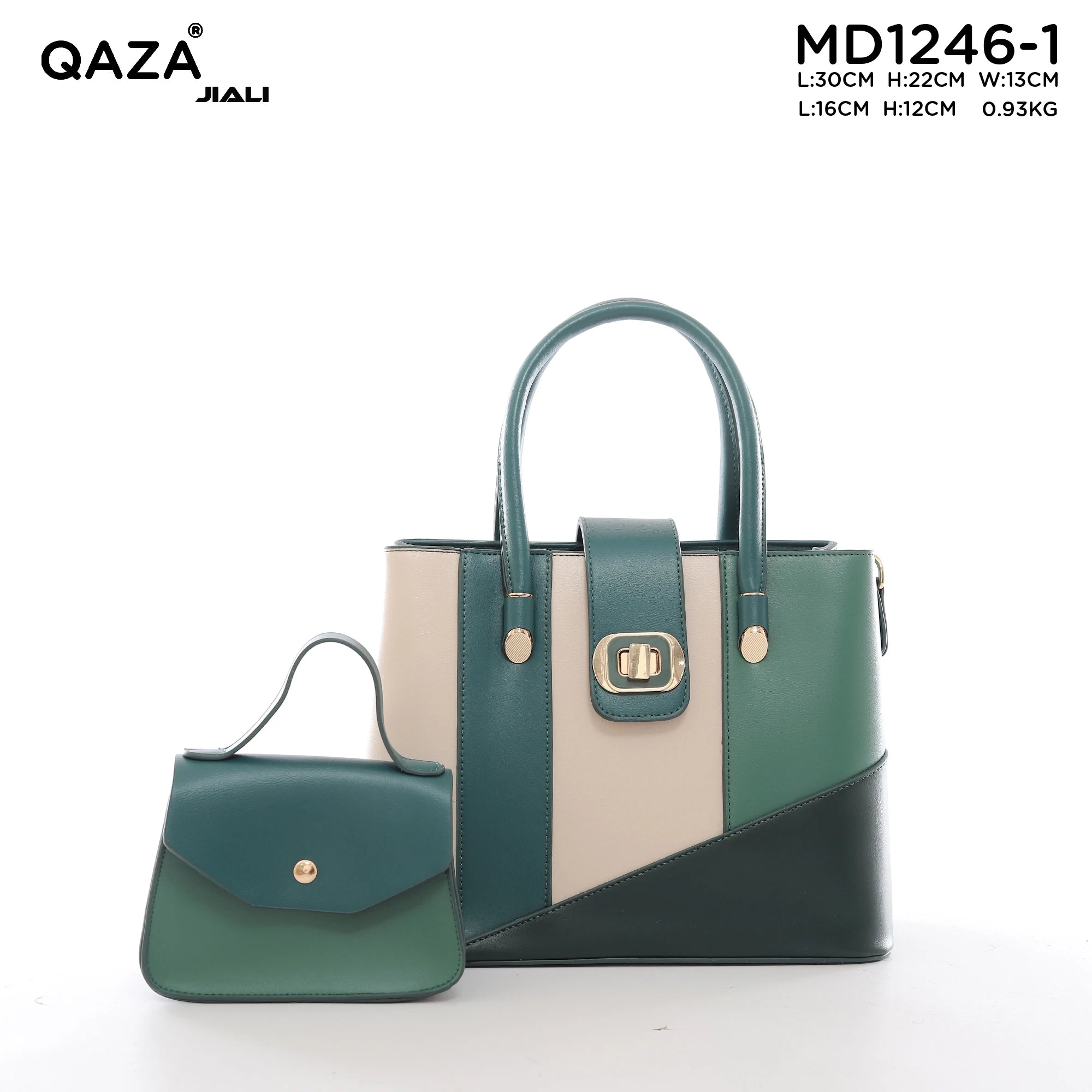 QAZA MD1246-1 Women PU Leather Color Block Tote Handbag Set