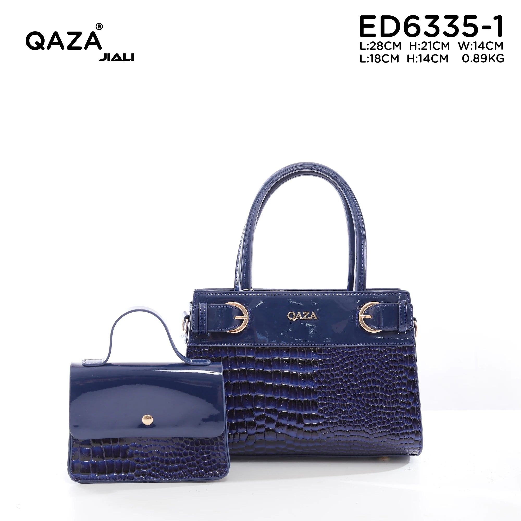 QAZA ED6335-1 Women PU Leather Crocodile Embossed Tote Handbag Set