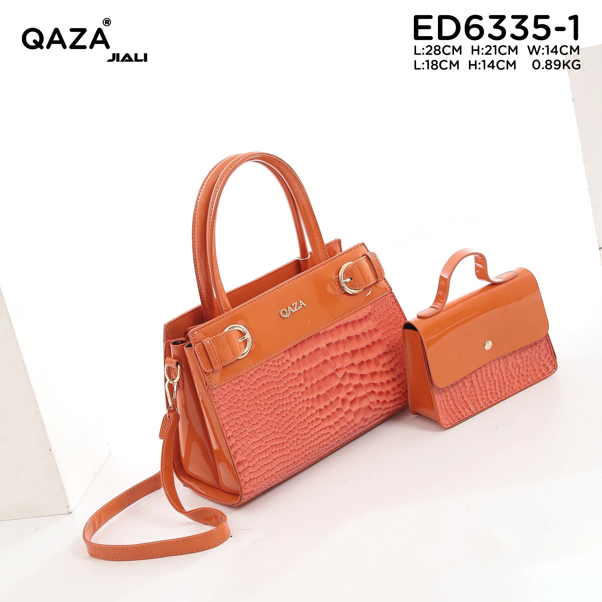 QAZA ED6335-1 Women PU Leather Crocodile Embossed Tote Handbag Set