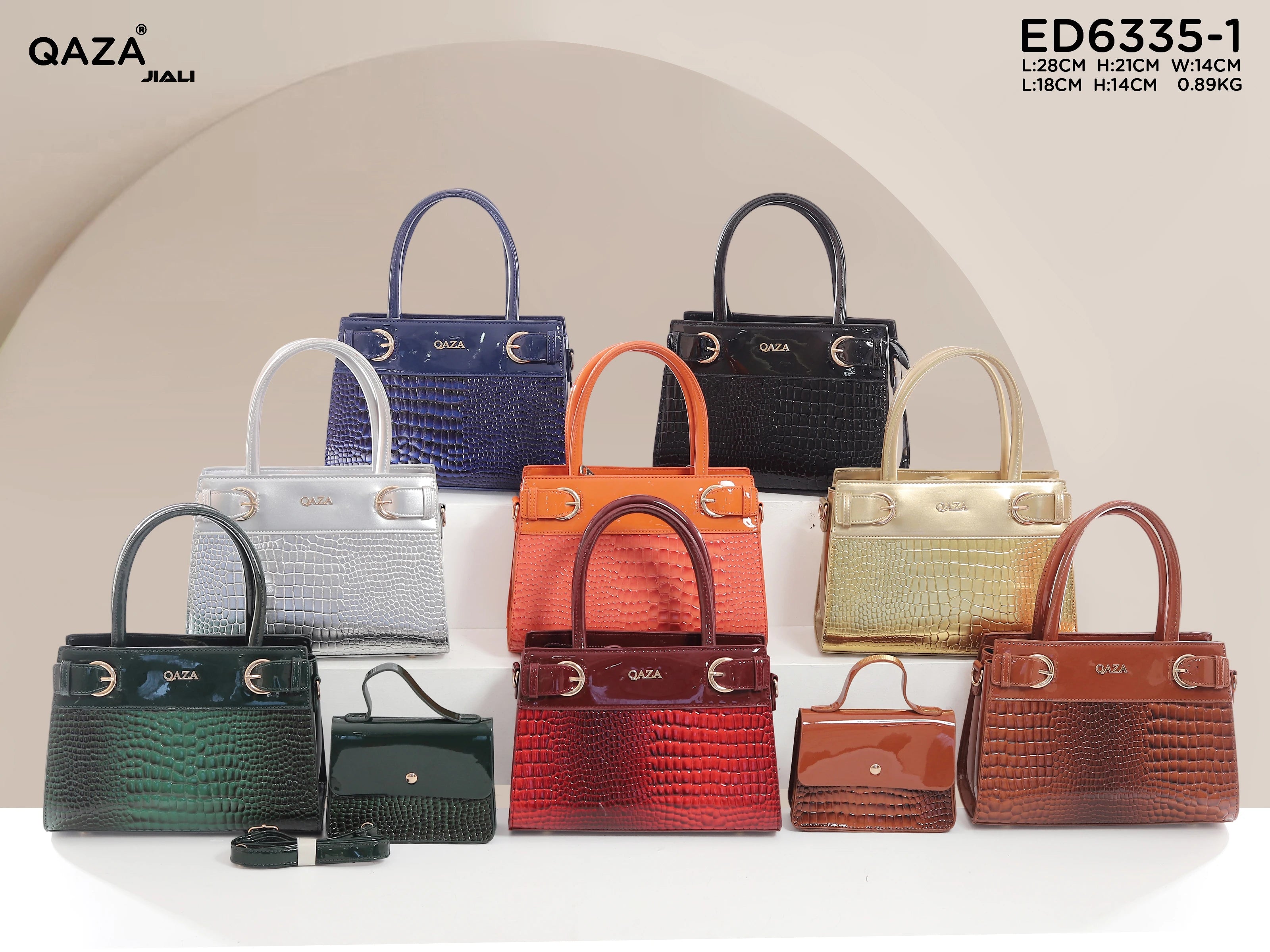 QAZA ED6335-1 Women PU Leather Crocodile Embossed Tote Handbag Set