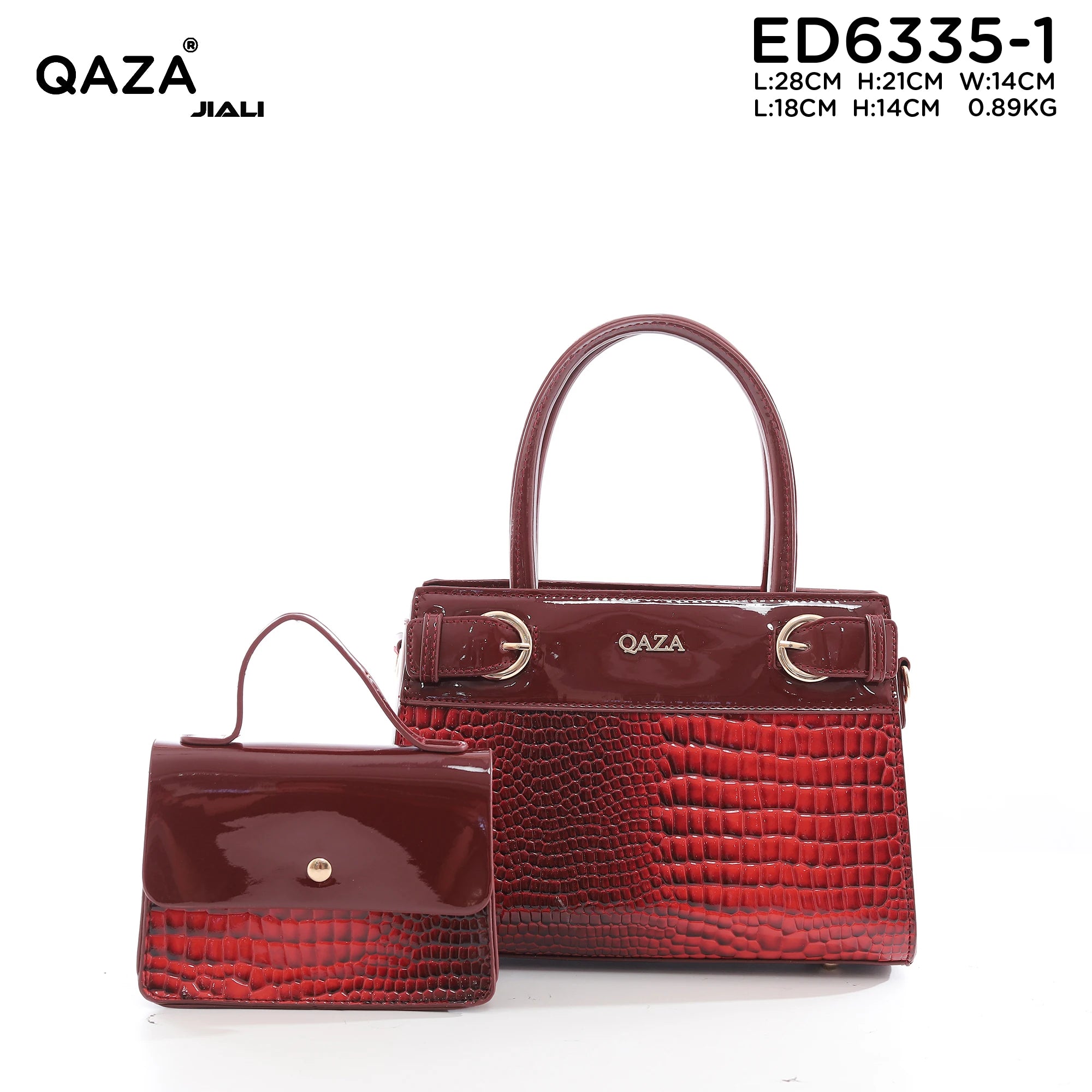QAZA ED6335-1 Women PU Leather Crocodile Embossed Tote Handbag Set