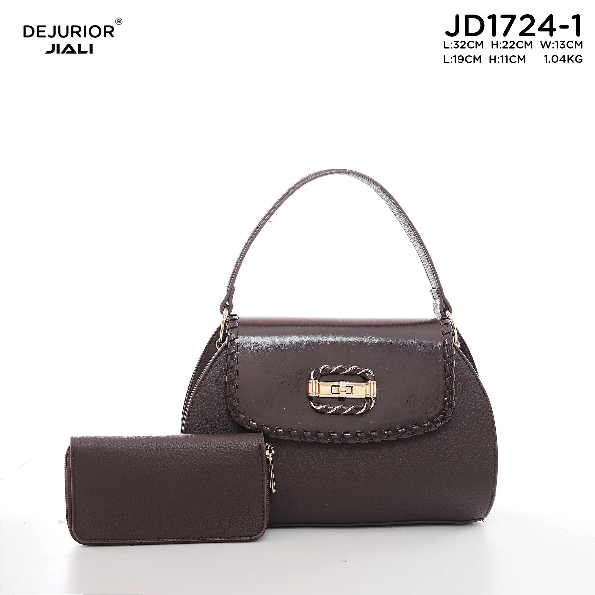 Women PU Leather Braided Trim Handbag Set with Wallet