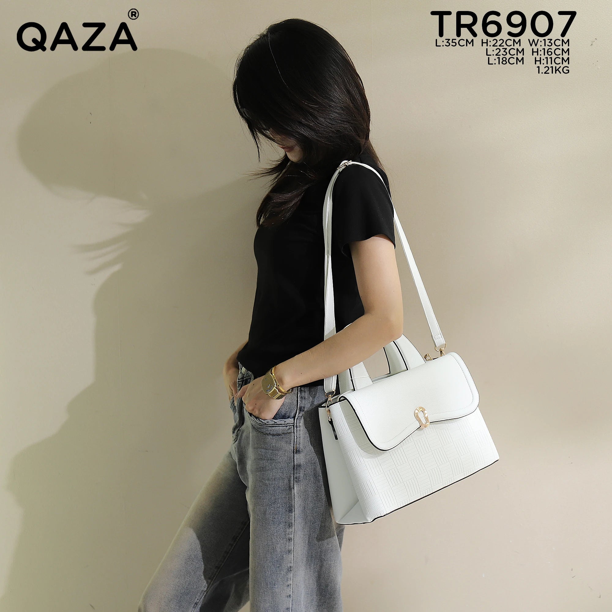 QAZA TR6907 Women PU Leather Crocodile Pattern Tote Bag Set