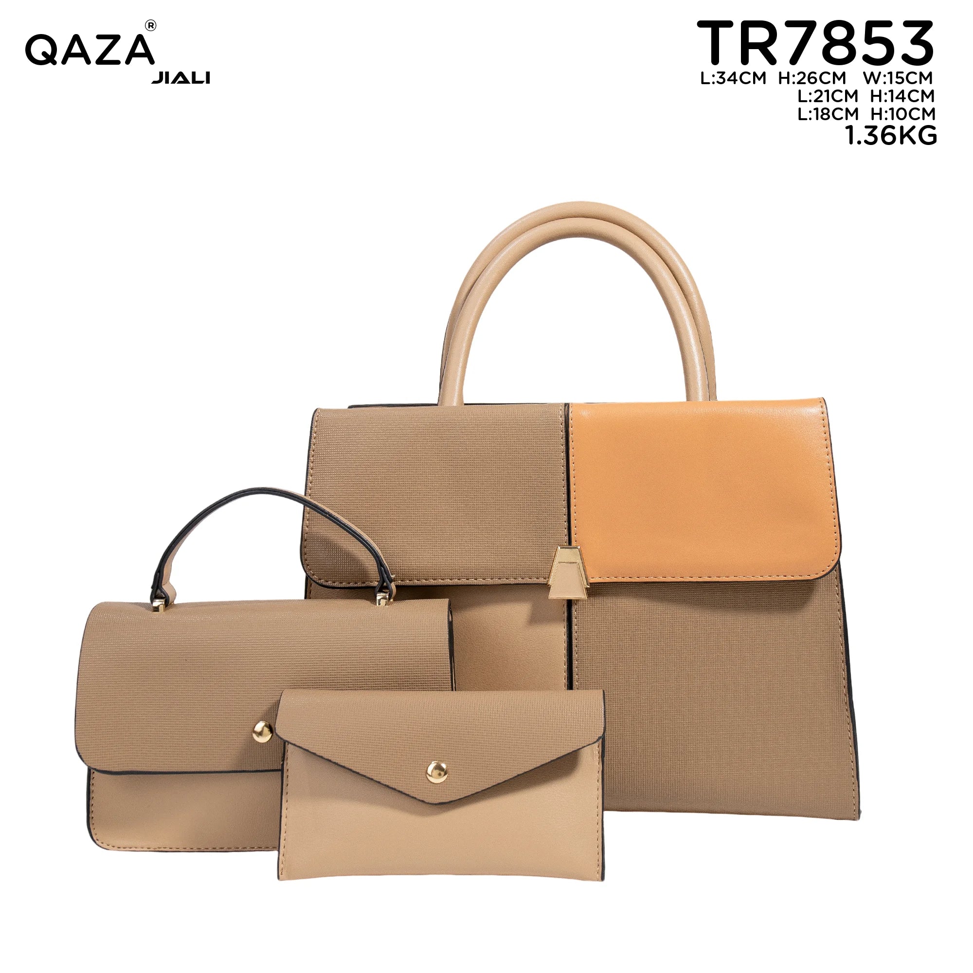 QAZA TR7853 Women PU Leather Crocodile Pattern Tote Bag Set