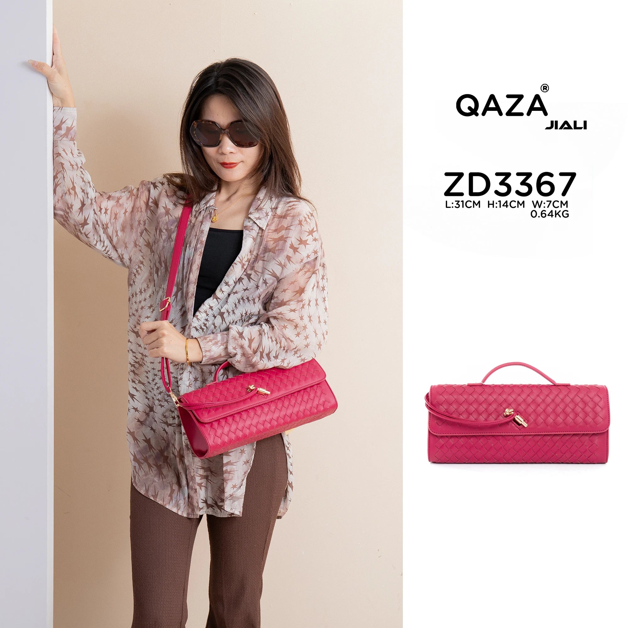 QAZA ZD3367 Women PU Leather Diamond Lattice Chain Shoulder Handbag