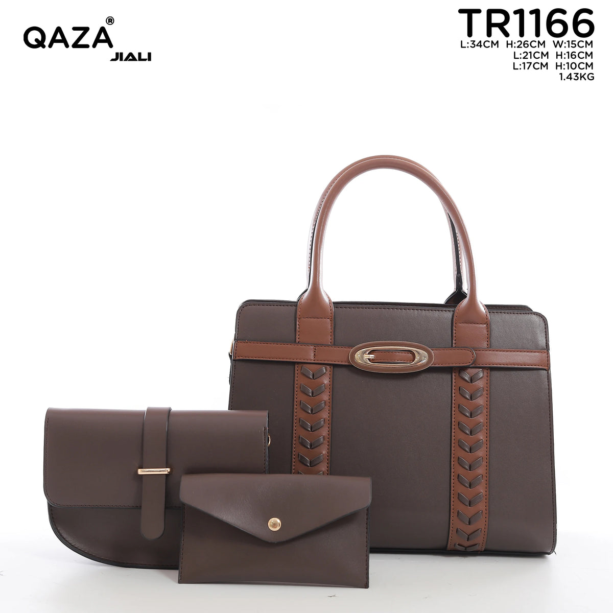 QAZA Women PU Leather 3-in-1 Large Capacity Tote Shoulder Handbag Set