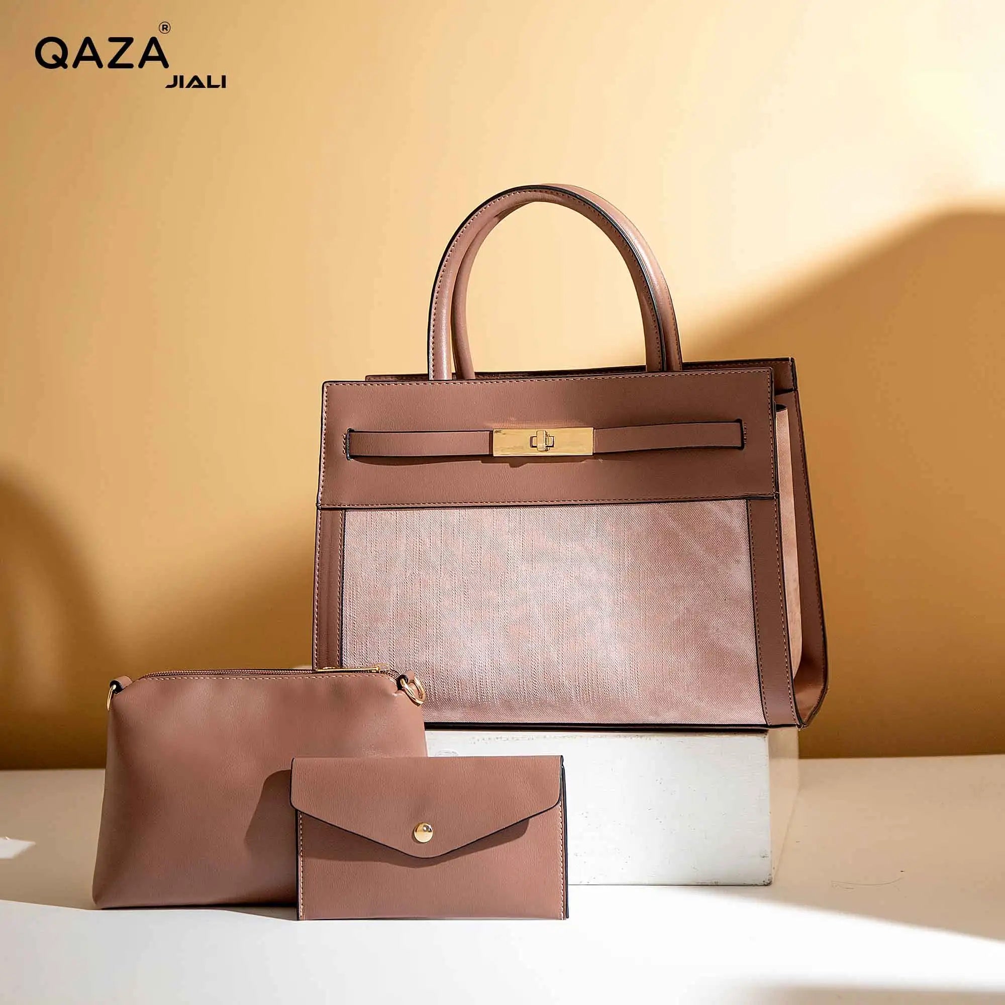 Women PU Leather Marble Pattern 3-in-1 Tote Bag Set