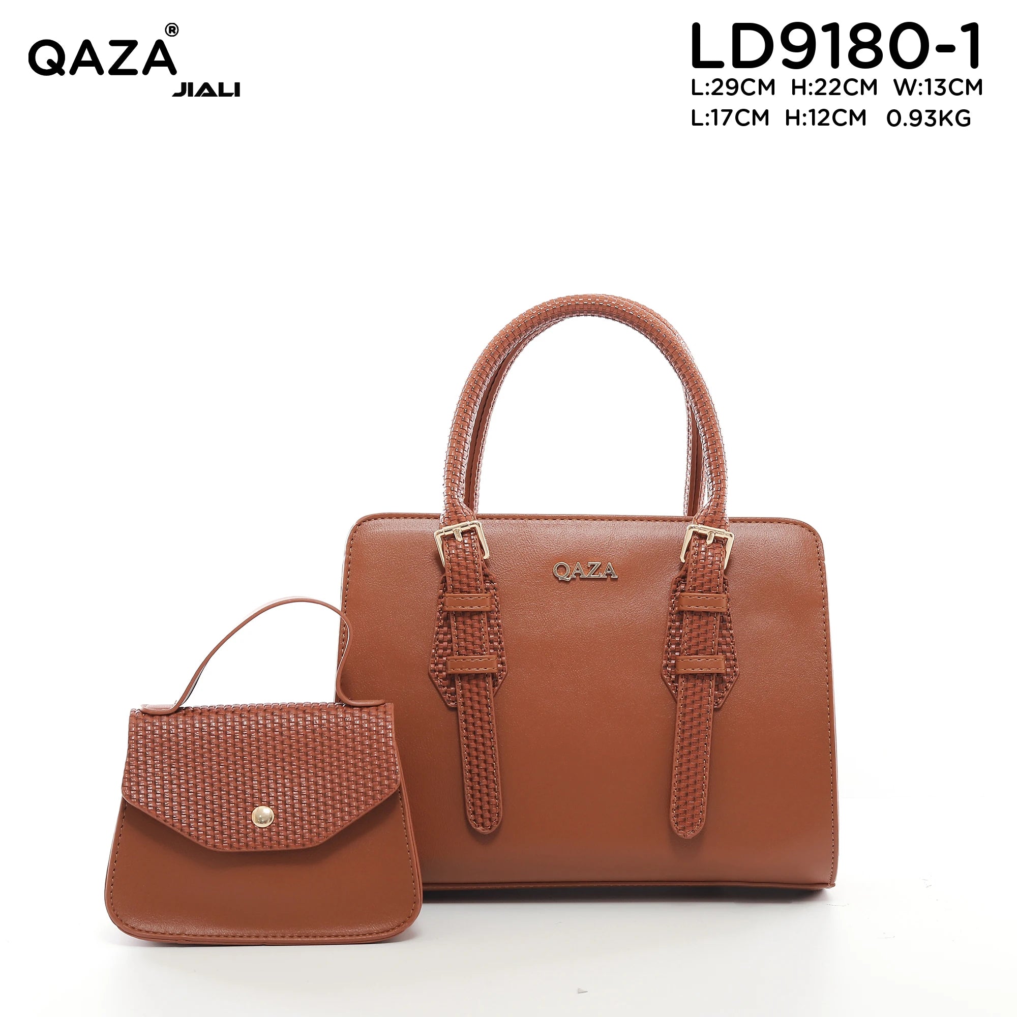 QAZA LD9180-1 Women PU Leather Woven Handle Top Handle Shoulder Bag with Coin Purse