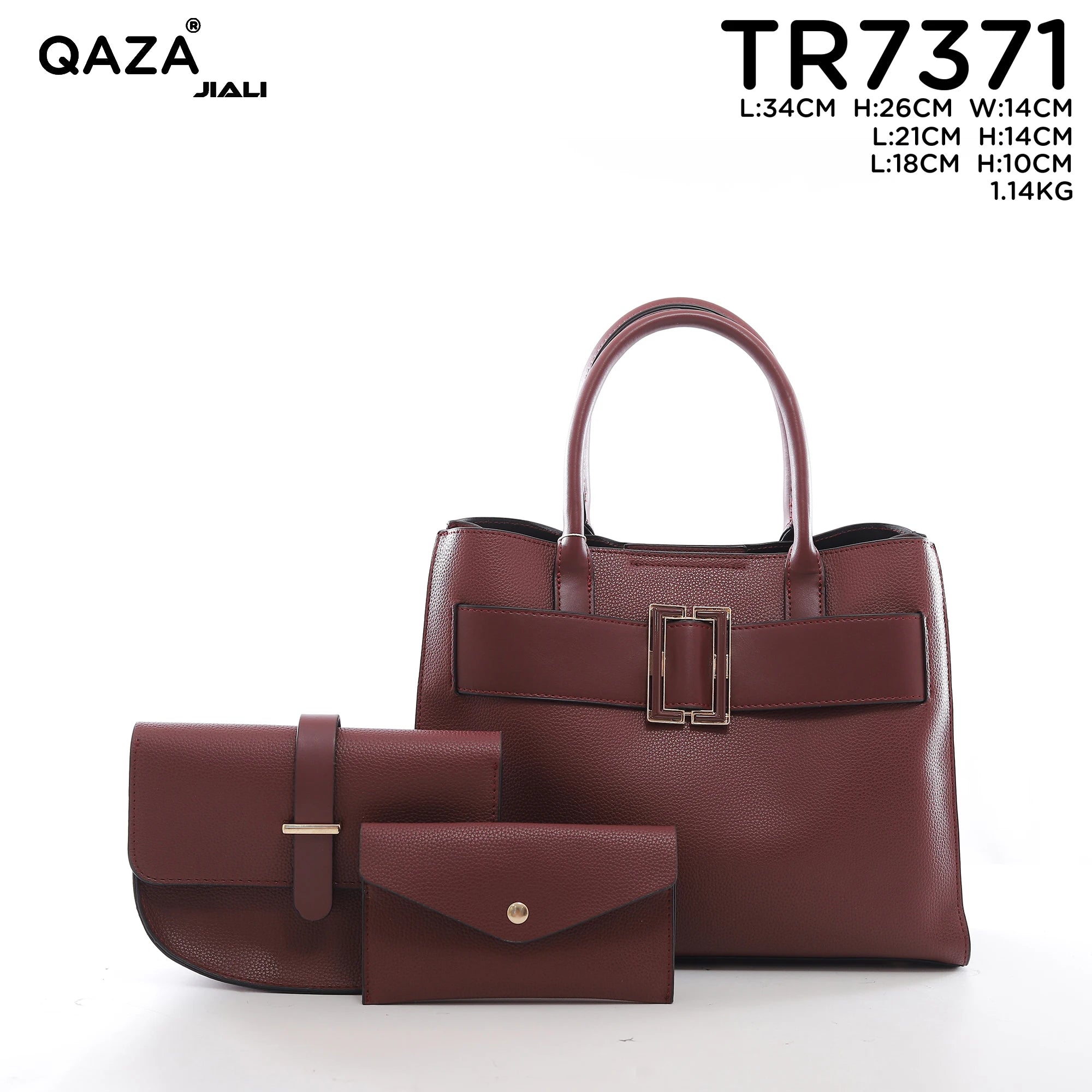 QAZA TR7371 Women PU Leather Crocodile Pattern Tote Bag Set