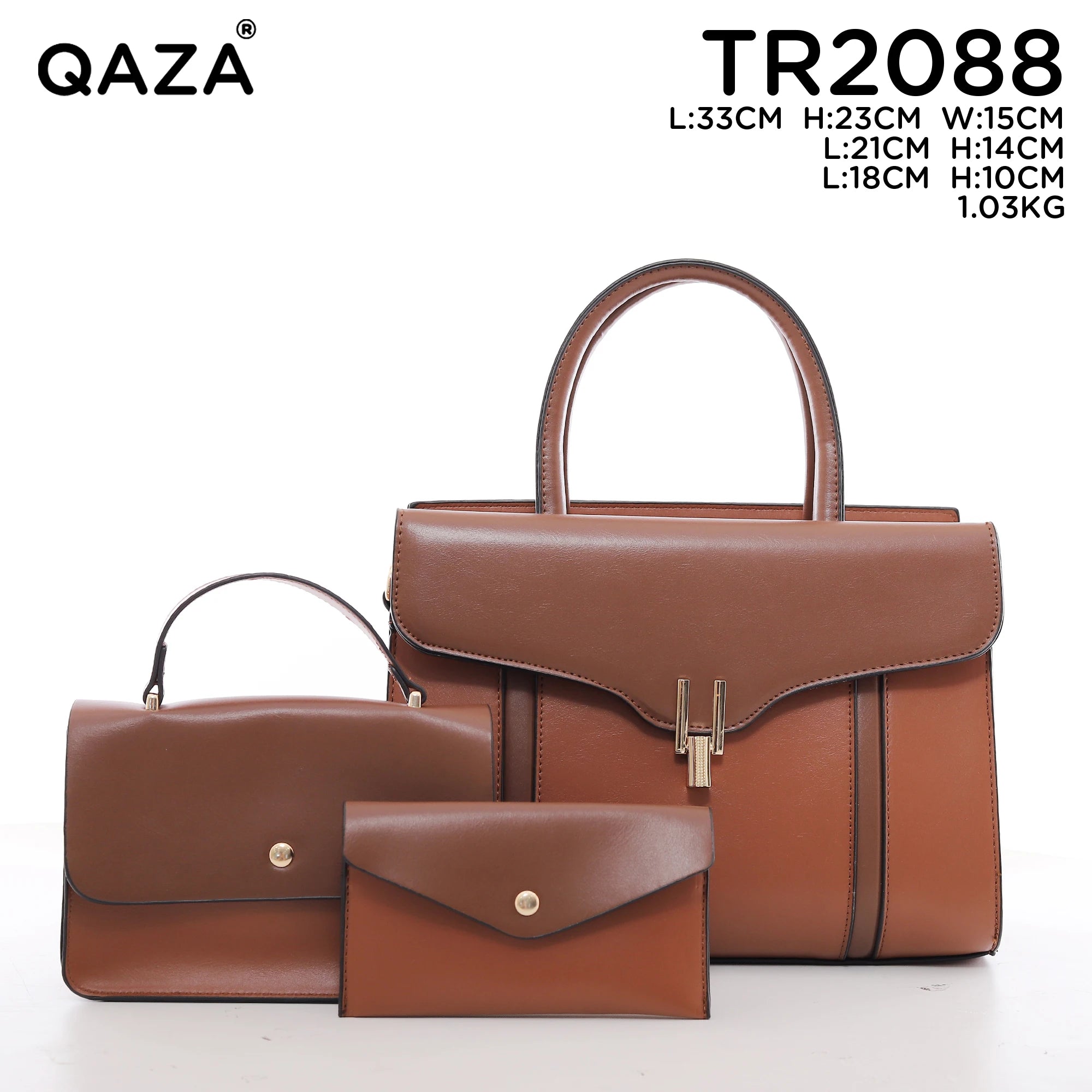 QAZA TR2088 Women PU Leather Crocodile Pattern Tote Bag Set