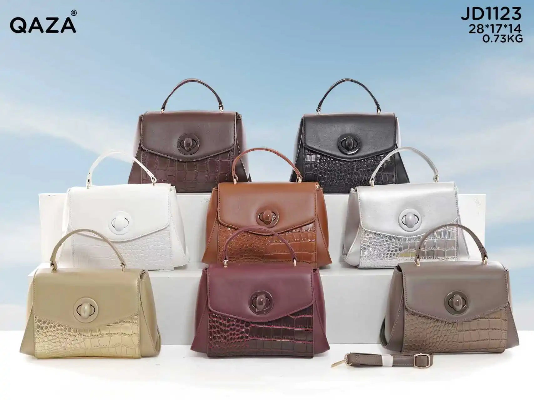 QAZA Women PU Leather Alligator Pattern Lock Tote Shoulder Bag