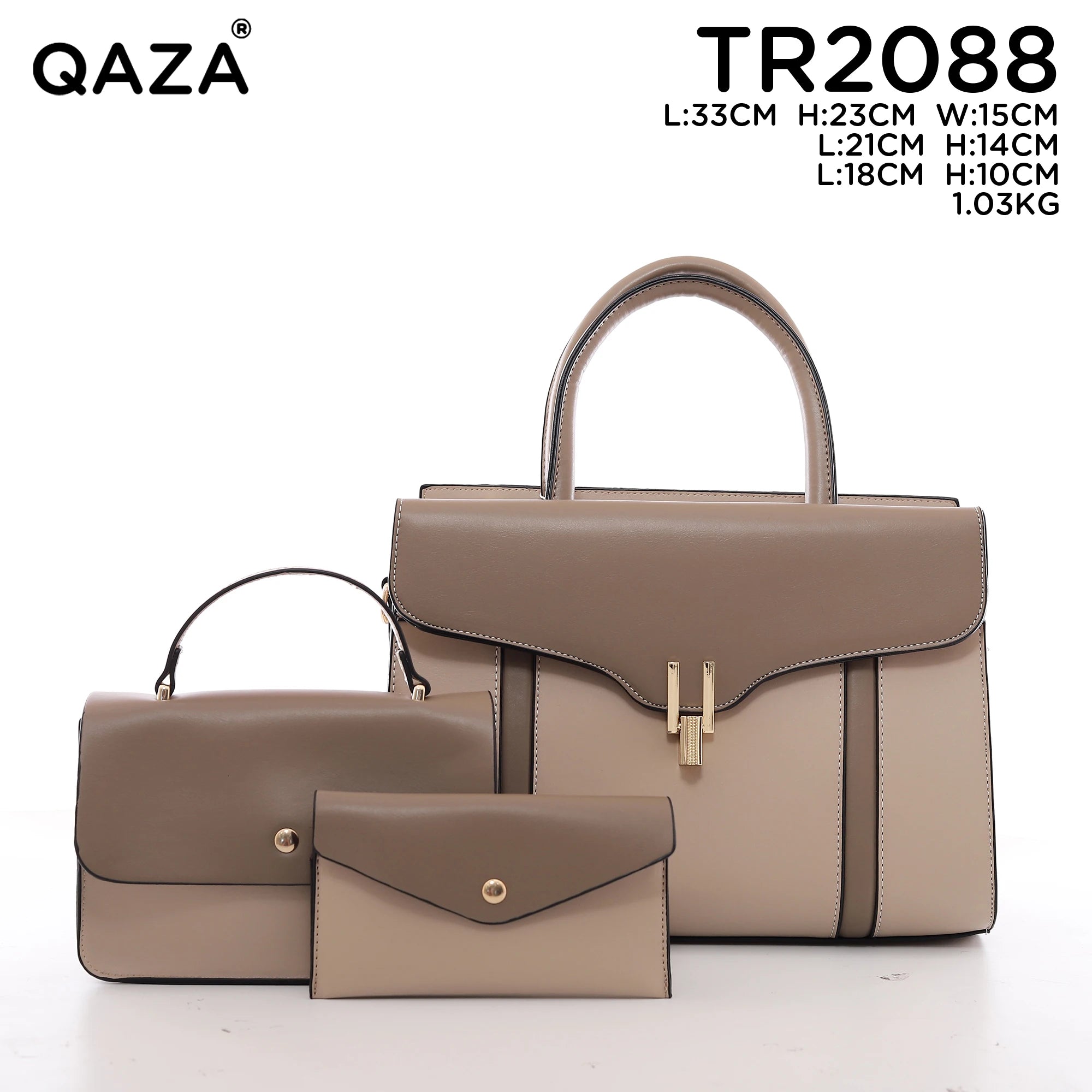 QAZA TR2088 Women PU Leather Crocodile Pattern Tote Bag Set