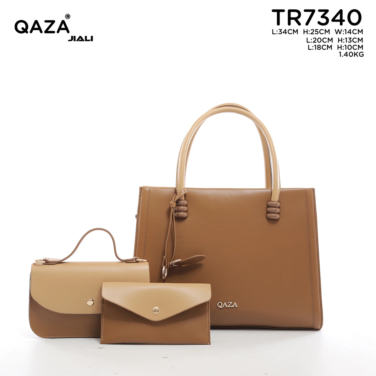 QAZA Women PU Leather 3-in-1 Tote Handbag Set