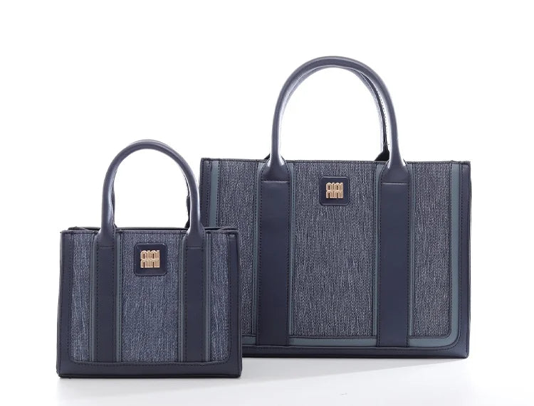 QAZA ED9133-1 Women PU Leather Striped Tote Wallet Handbag Set