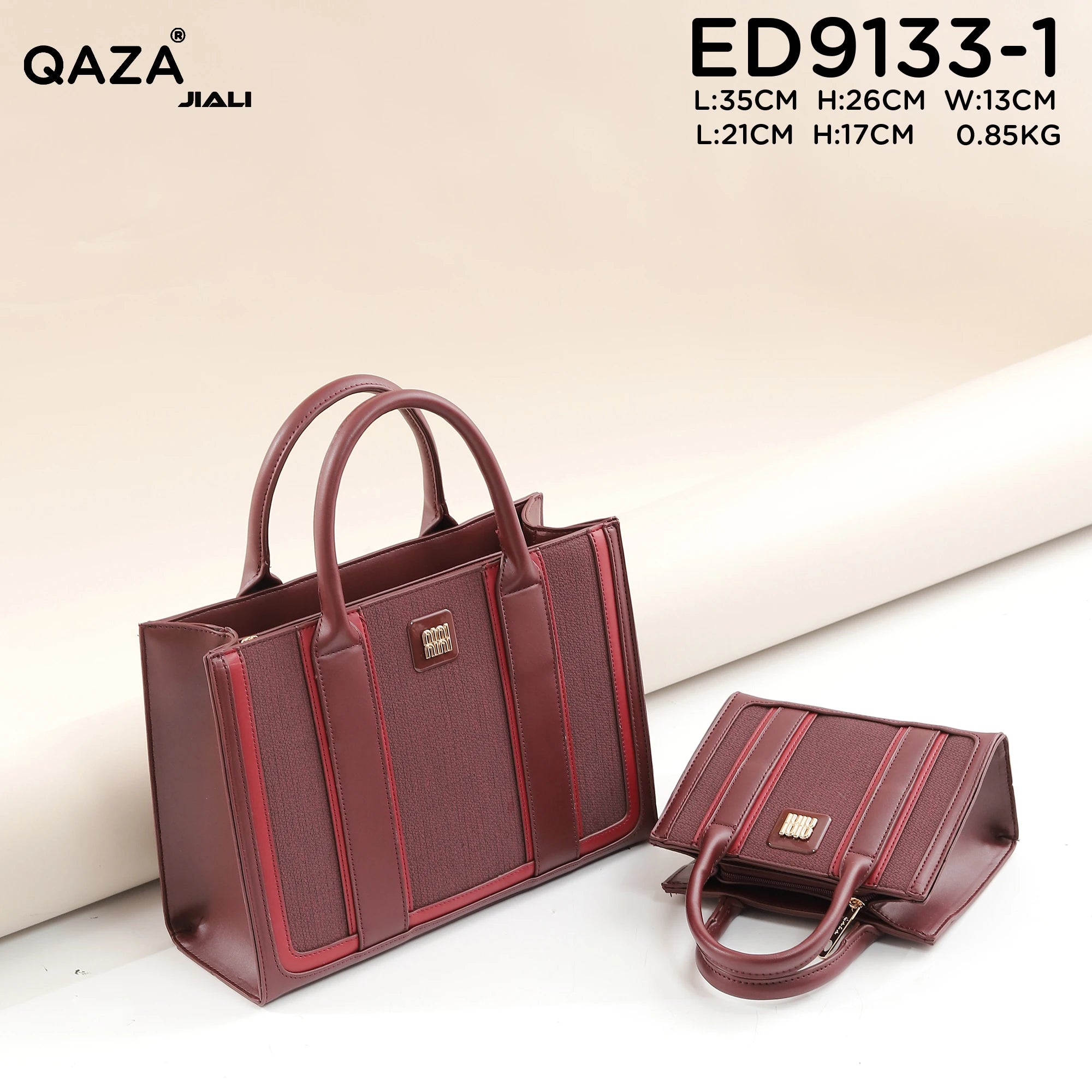QAZA ED9133-1 Women PU Leather Striped Tote Wallet Handbag Set