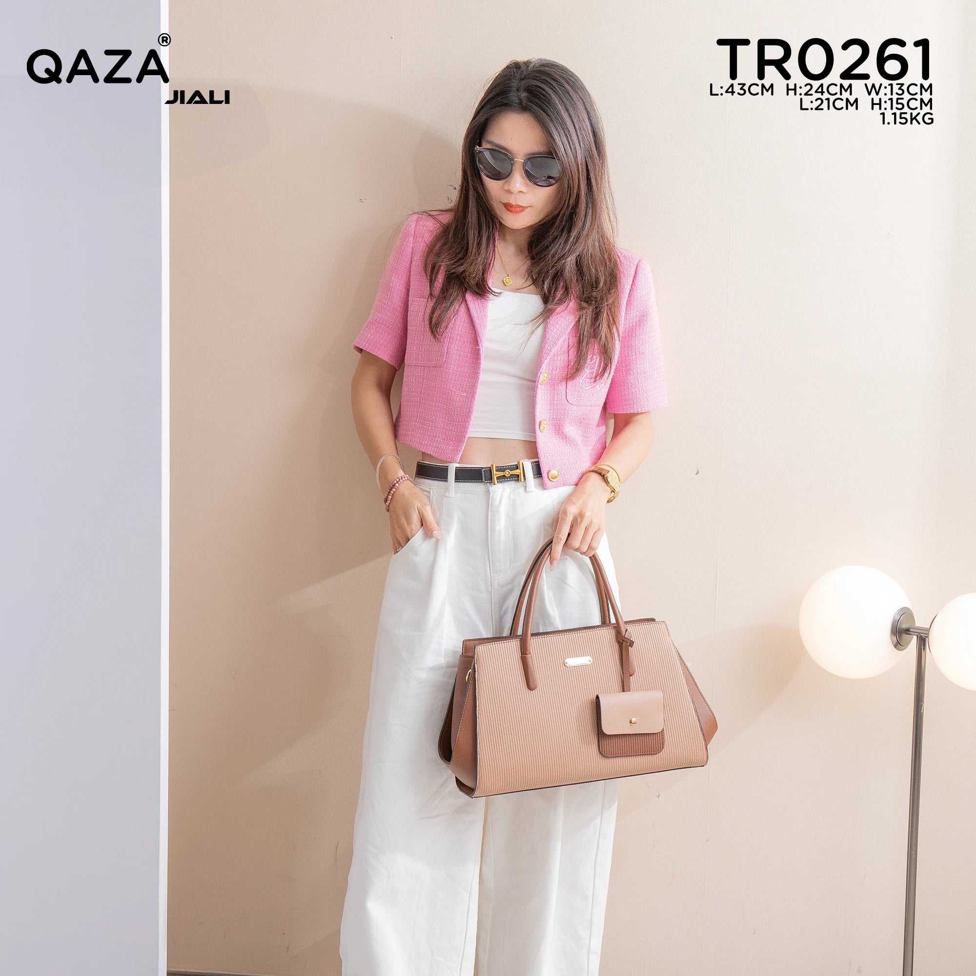 QAZA TR0261 Women PU Leather Crocodile Pattern Tote Bag Set