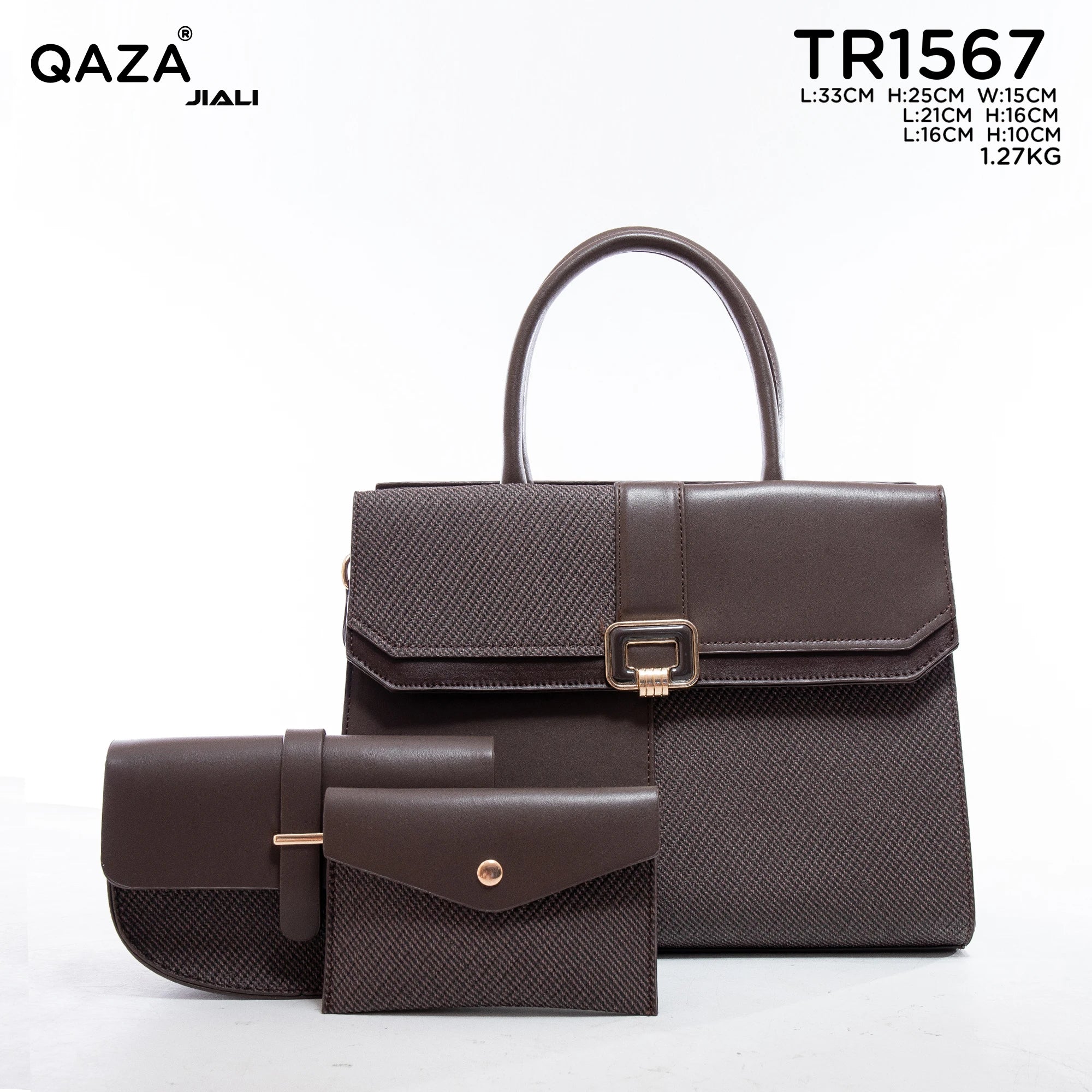 QAZA TR1567 Women PU Leather Crocodile Pattern Tote Bag Set