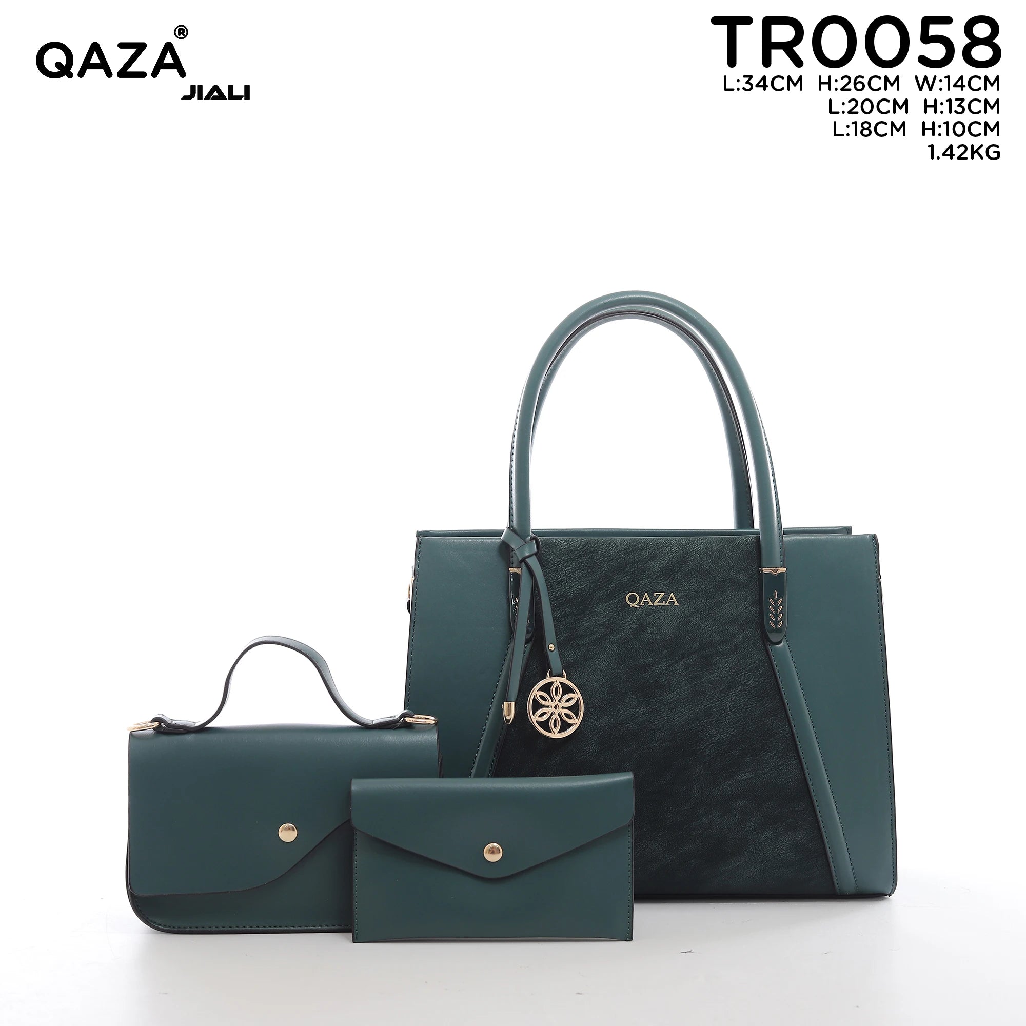 QAZA Women PU Leather 3-in-1 Contrast Color Tote Crossbody Purse Wallet Set