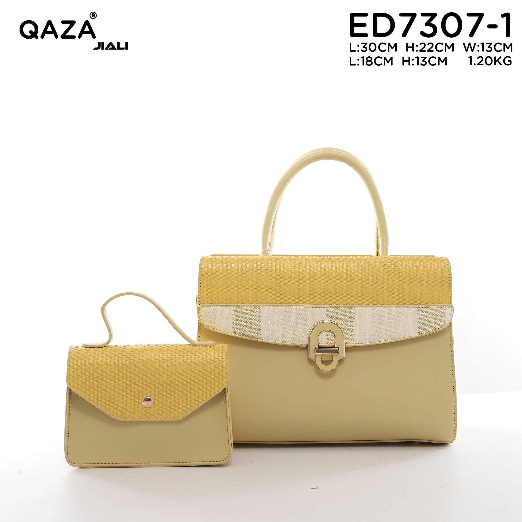 QAZA ED7307-1 Women PU Leather Woven Flap Tote Bag Set