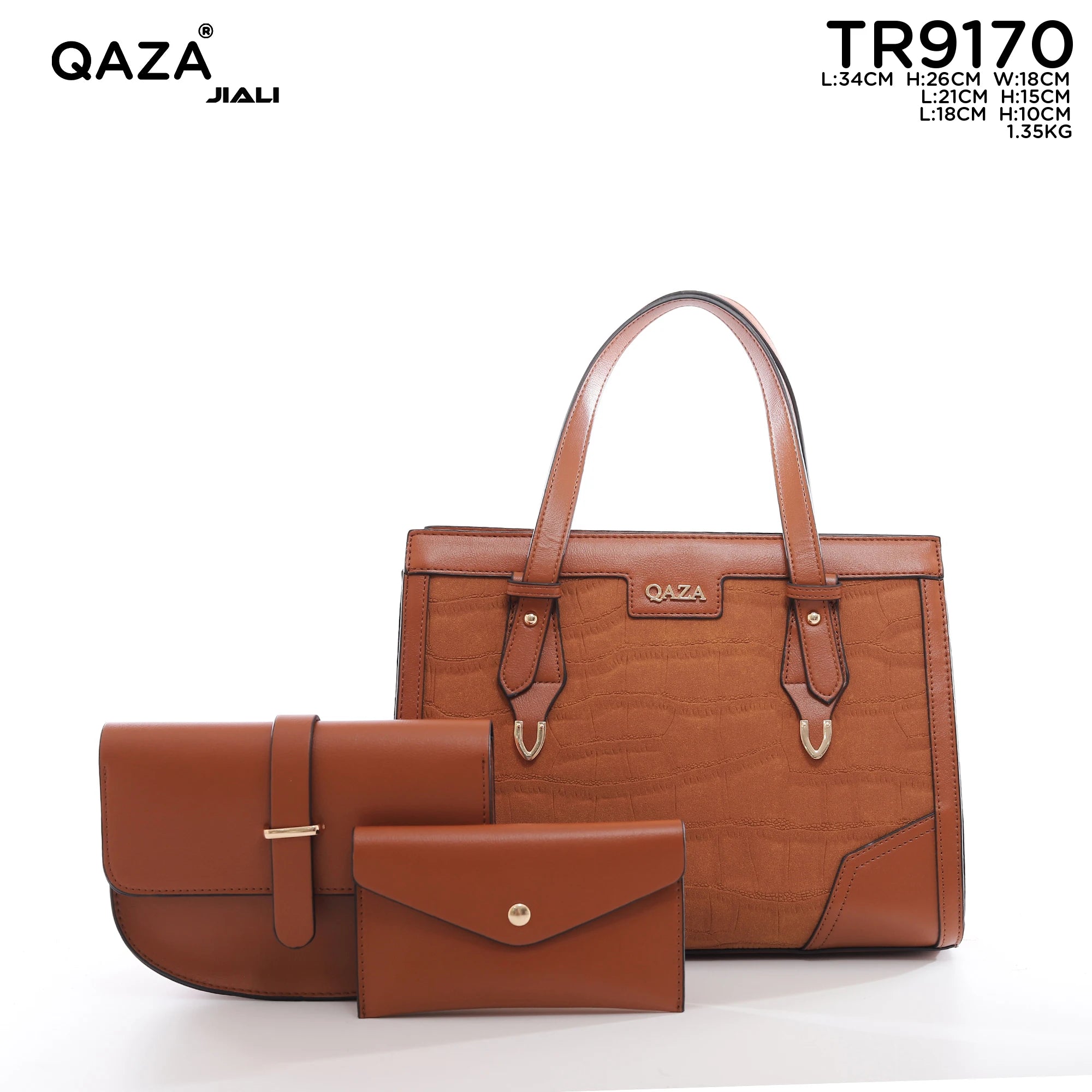 QAZA TR9170 Women PU Leather Crocodile Pattern Tote Bag Set