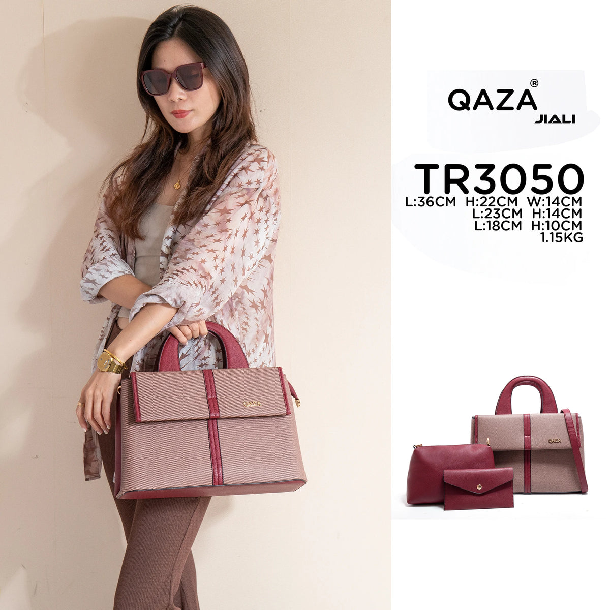 Women PU Leather Canvas Texture 3-in-1 Tote Shoulder Handbag Set