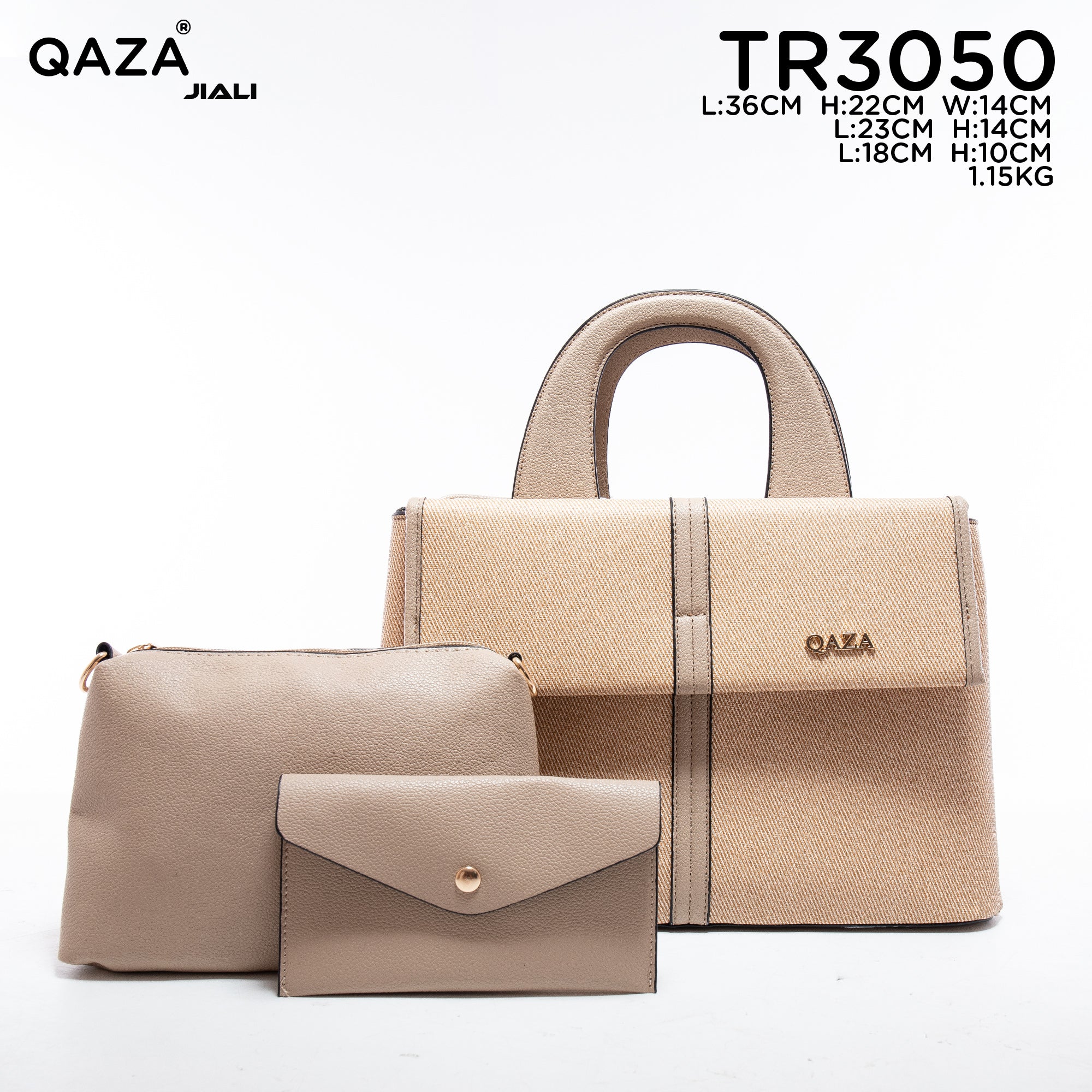 Women PU Leather Canvas Texture 3-in-1 Tote Shoulder Handbag Set