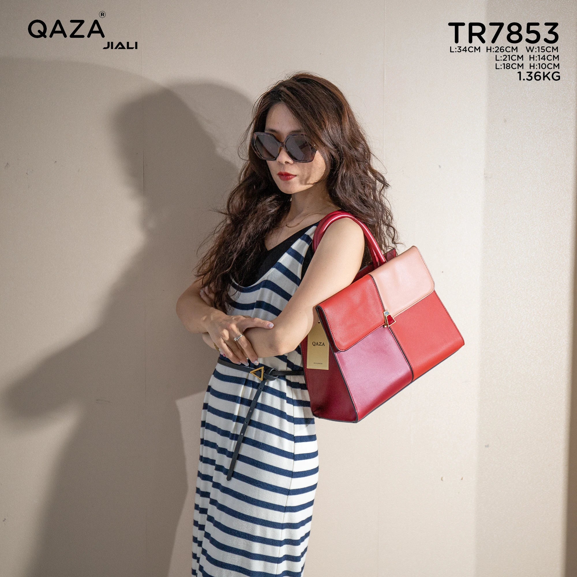 QAZA TR7853 Women PU Leather Crocodile Pattern Tote Bag Set