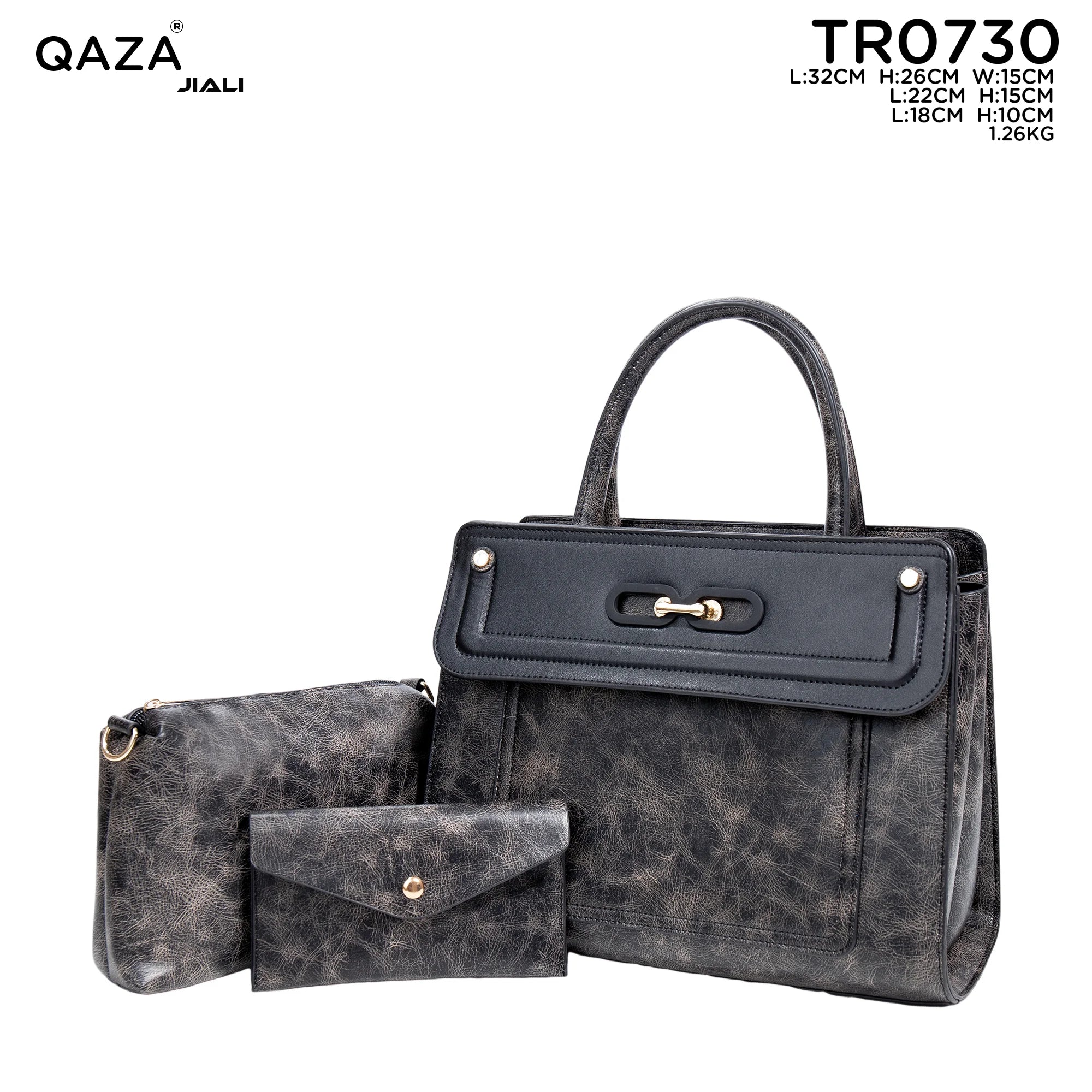 QAZA TR0730 Women PU Leather Crocodile Marble Pattern Tote Bag Set