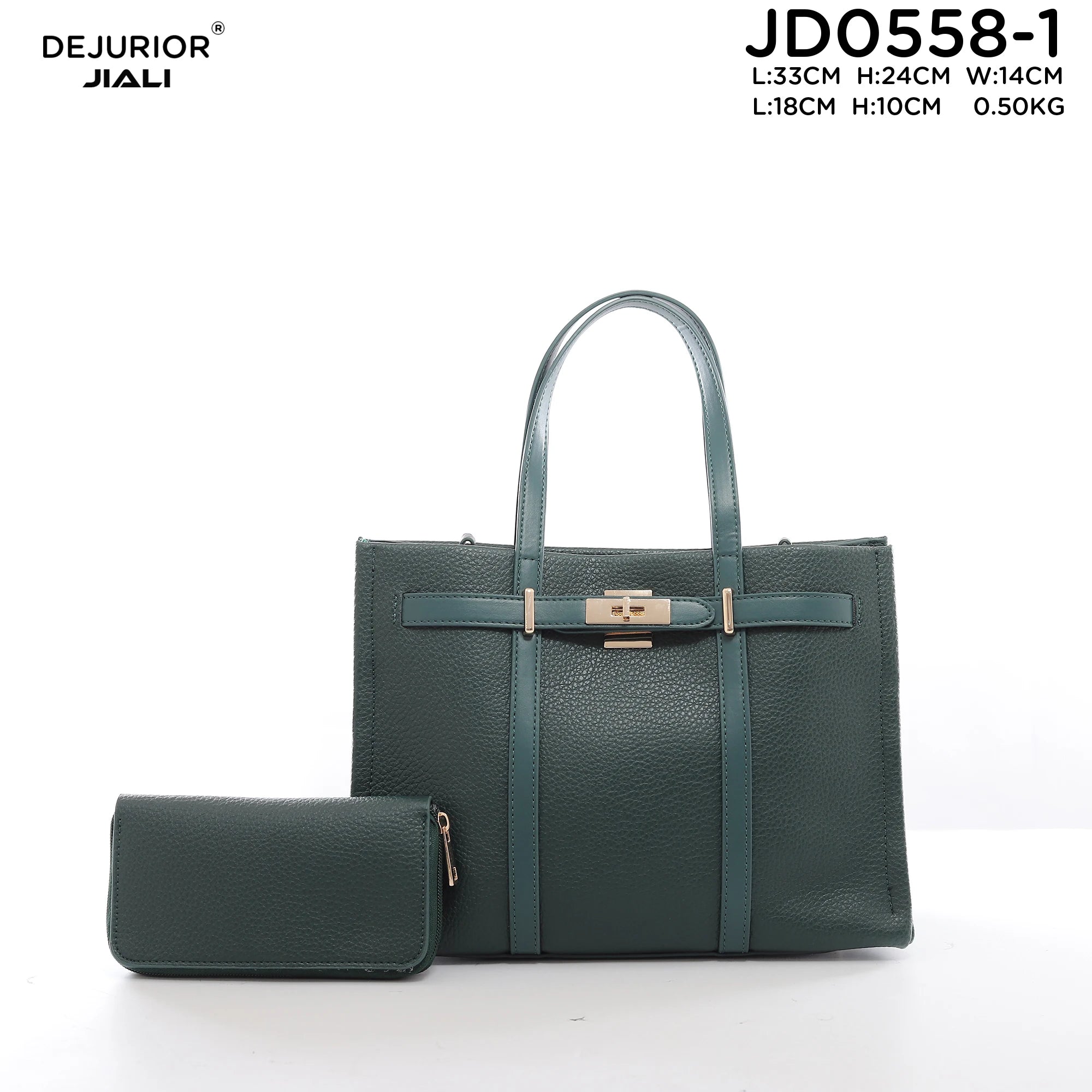 Women PU Leather Lychee Pattern 2-in-1 Tote Handbag Set