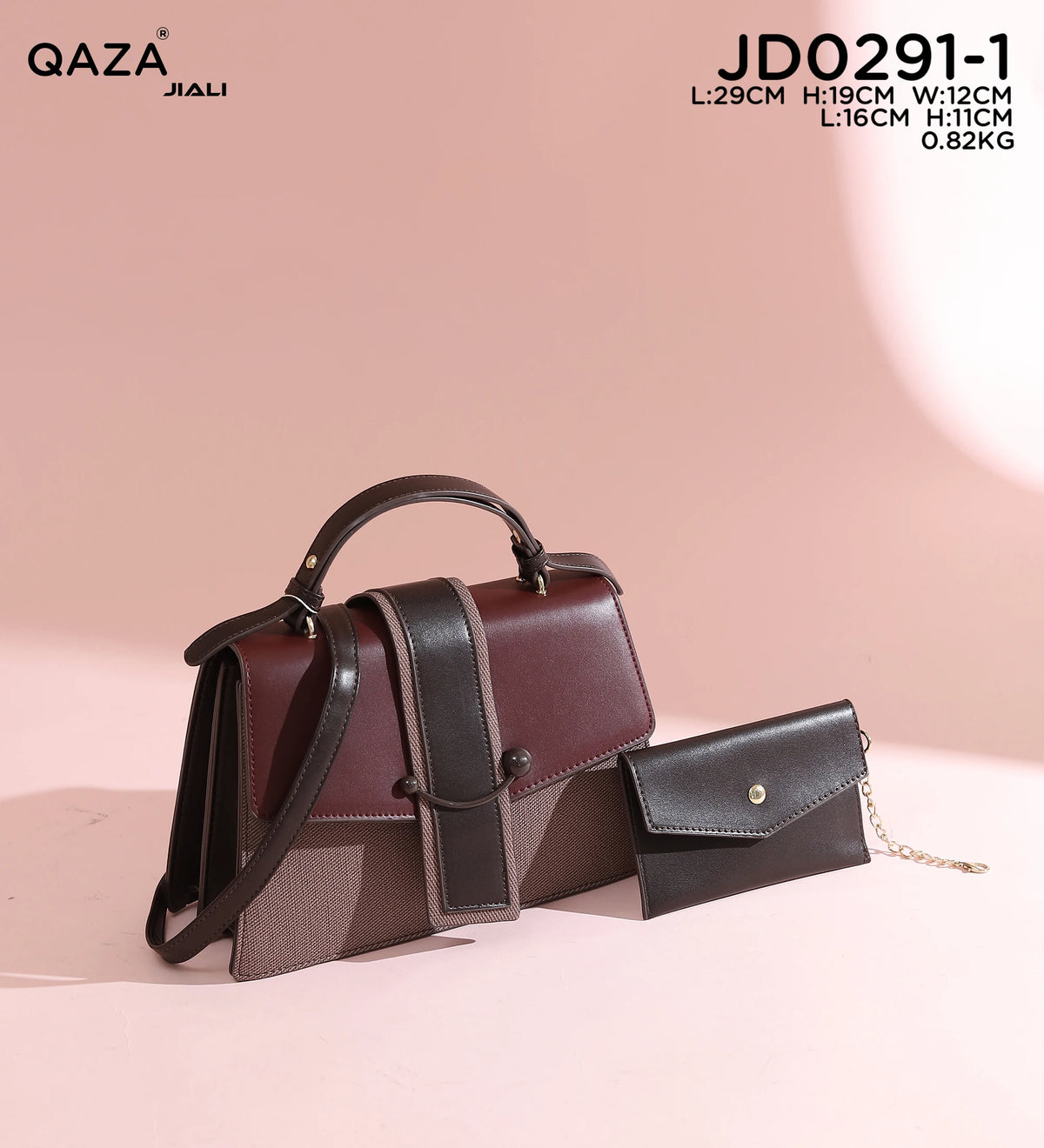 QAZA JD0291-1 Women PU Leather 2-in-1 Saddle Tote Handbag Set