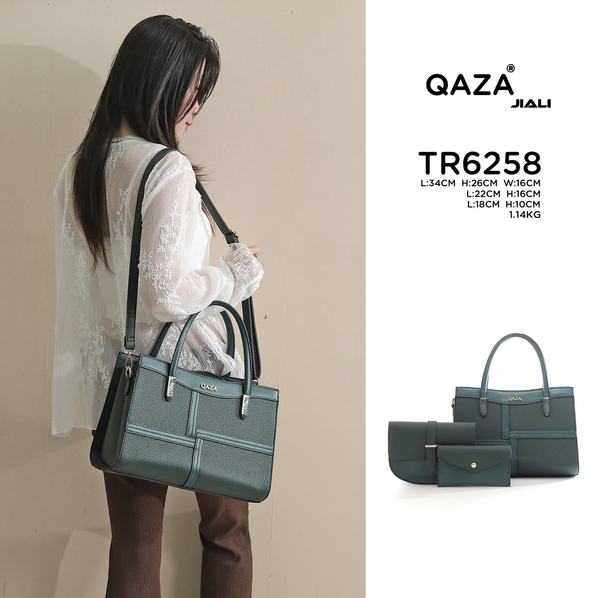 QAZA Women PU Leather Patchwork Color Block Tote Shoulder Handbag Set
