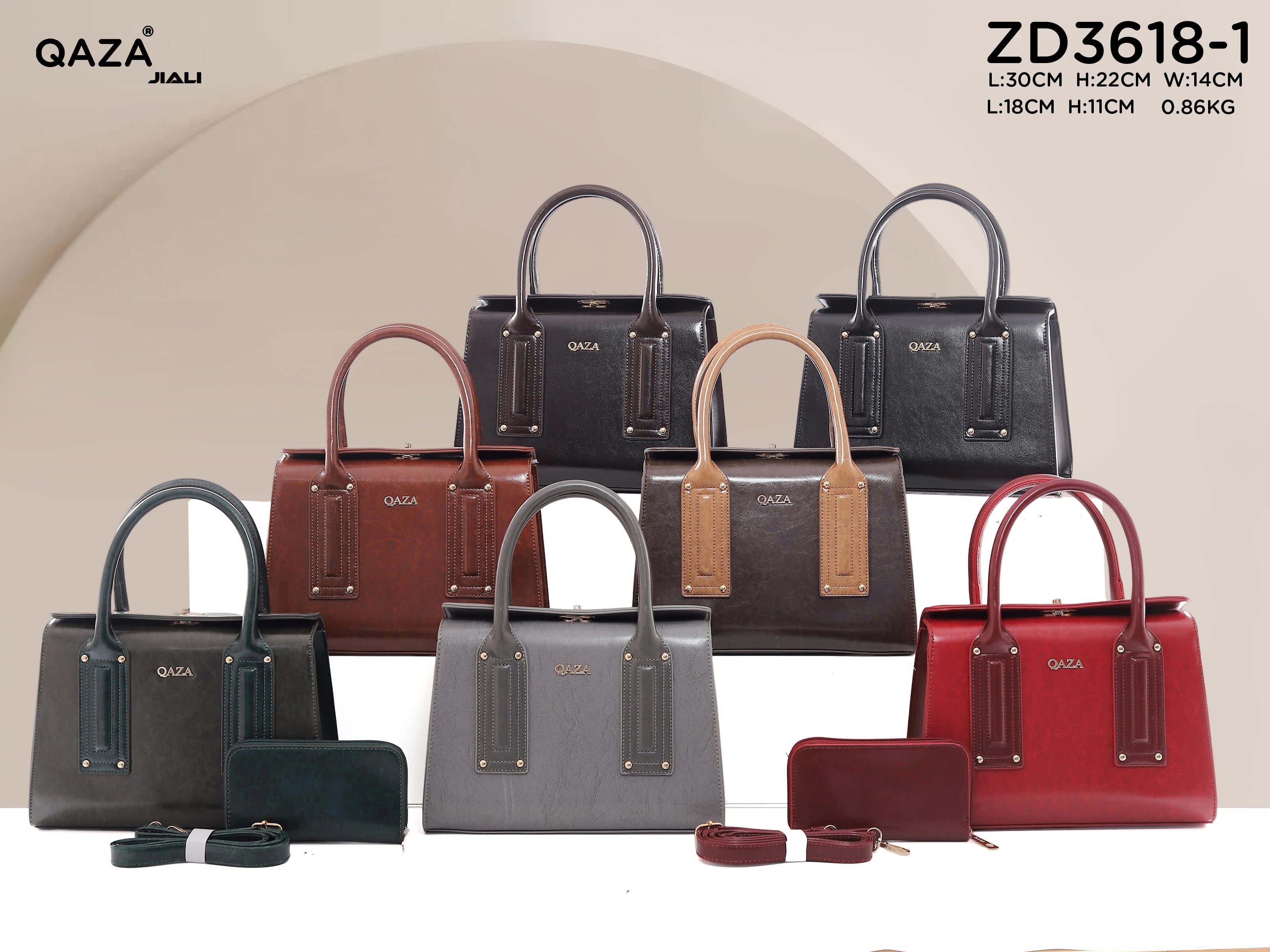 QAZA ZD3618-1 Women PU Leather Saffiano Tote Bag Set With Wallet