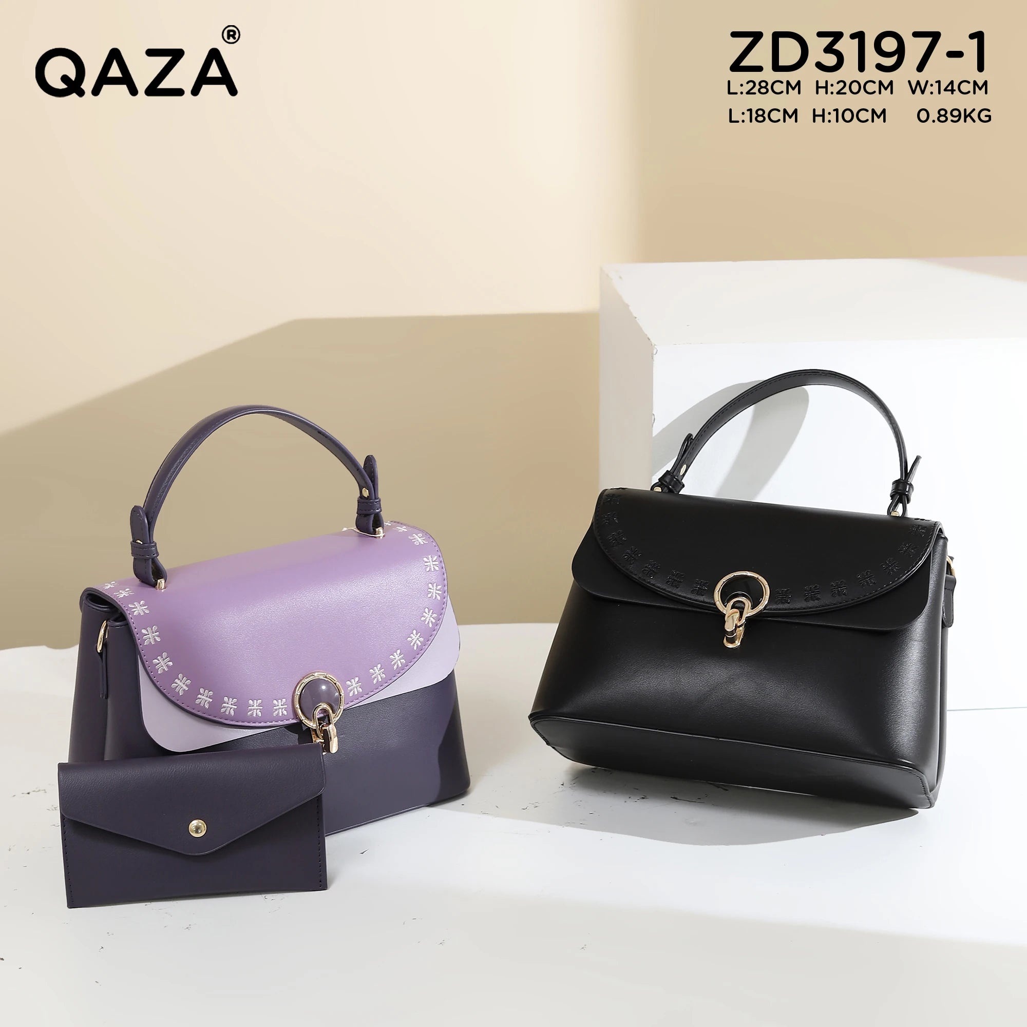 QAZA ZD3197-1 Women PU Leather Embroidery Tote Bag Set