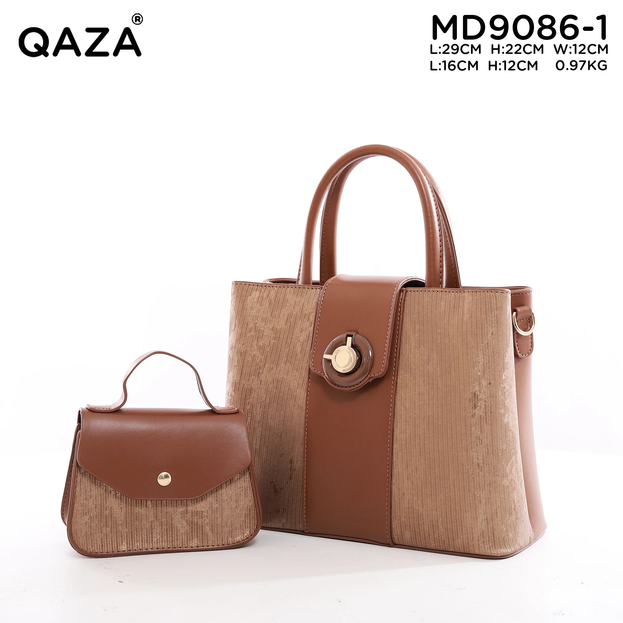 QAZA MD9086-1 Women PU Leather Striped Casual Tote Bag
