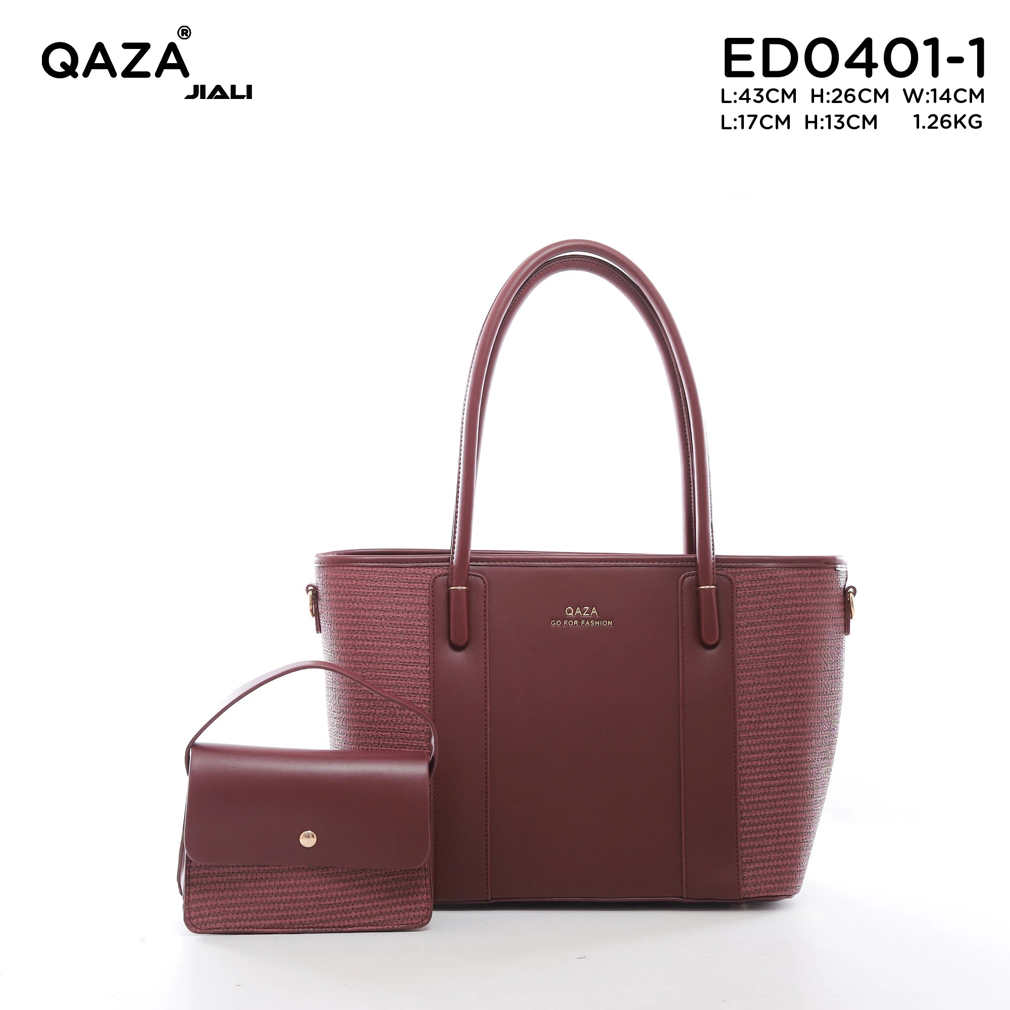 QAZA Women PU Leather Woven Texture 2-in-1 Tote Shoulder Handbag Set