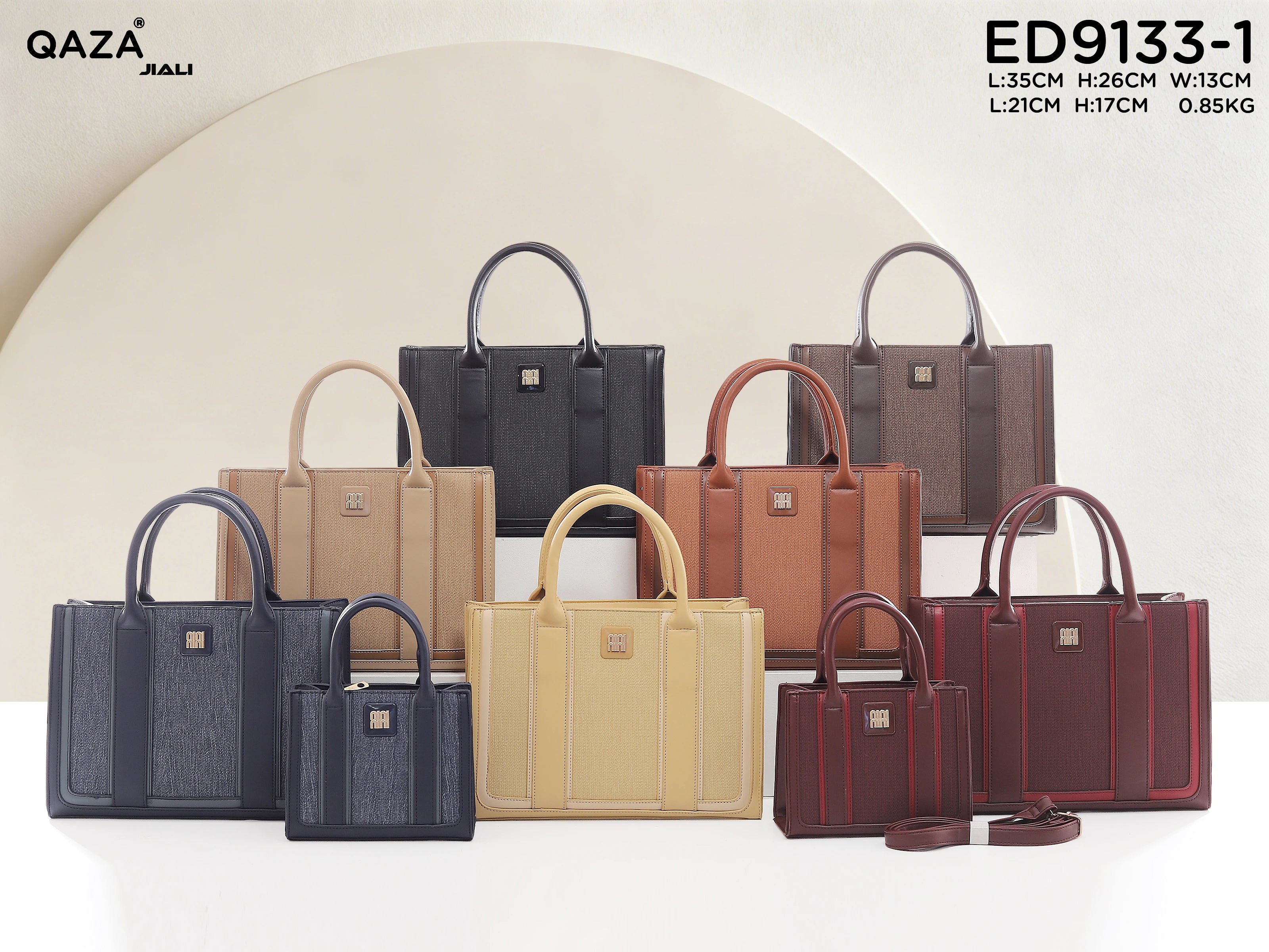 QAZA ED9133-1 Women PU Leather Striped Tote Wallet Handbag Set