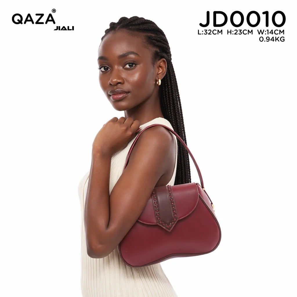 QAZA Women PU Leather Retro Rivet Flap Underarm Shoulder Handbag