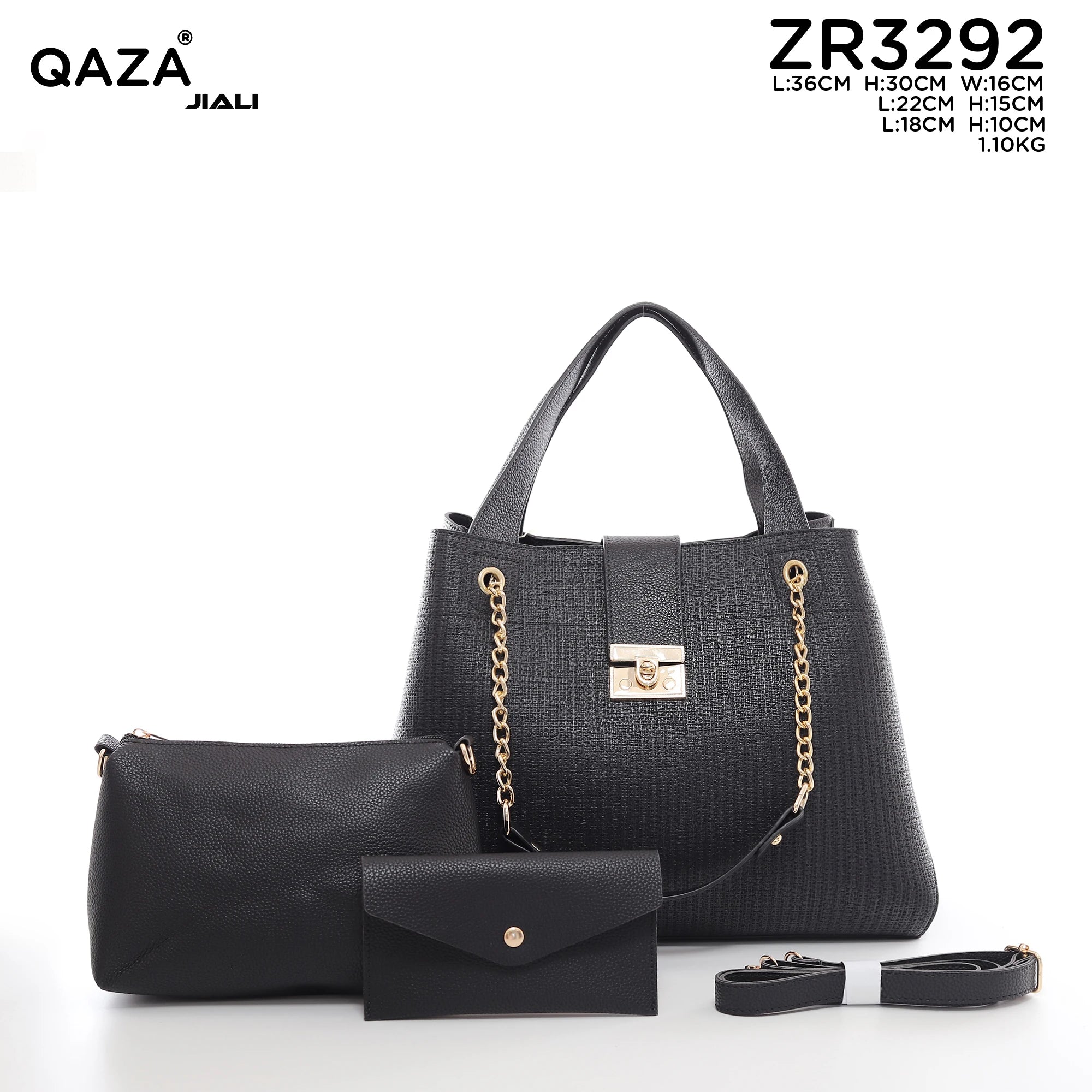 QAZA ZR3292 Women PU Leather 3-in-1 Tote Handbag Set