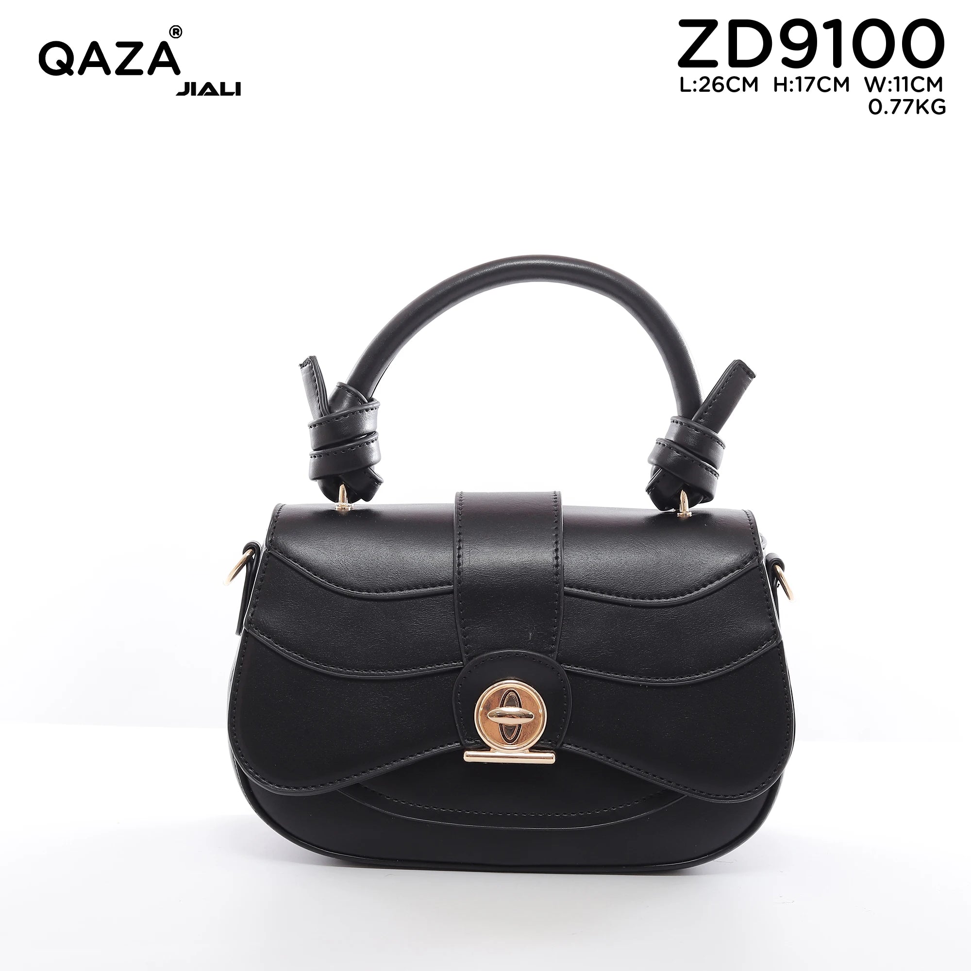 QAZA ZD9100 Women PU Leather Color Block Structured Tote Satchel Bag