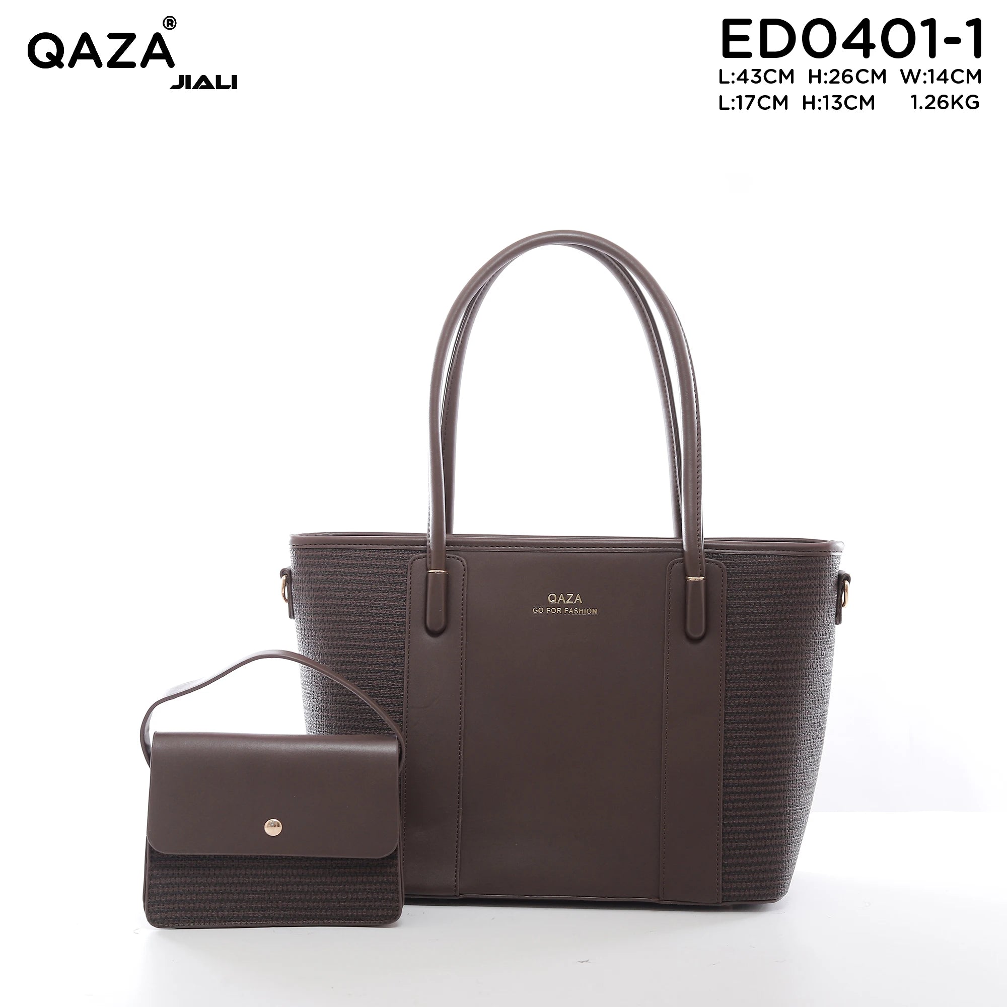 QAZA Women PU Leather Woven Texture 2-in-1 Tote Shoulder Handbag Set