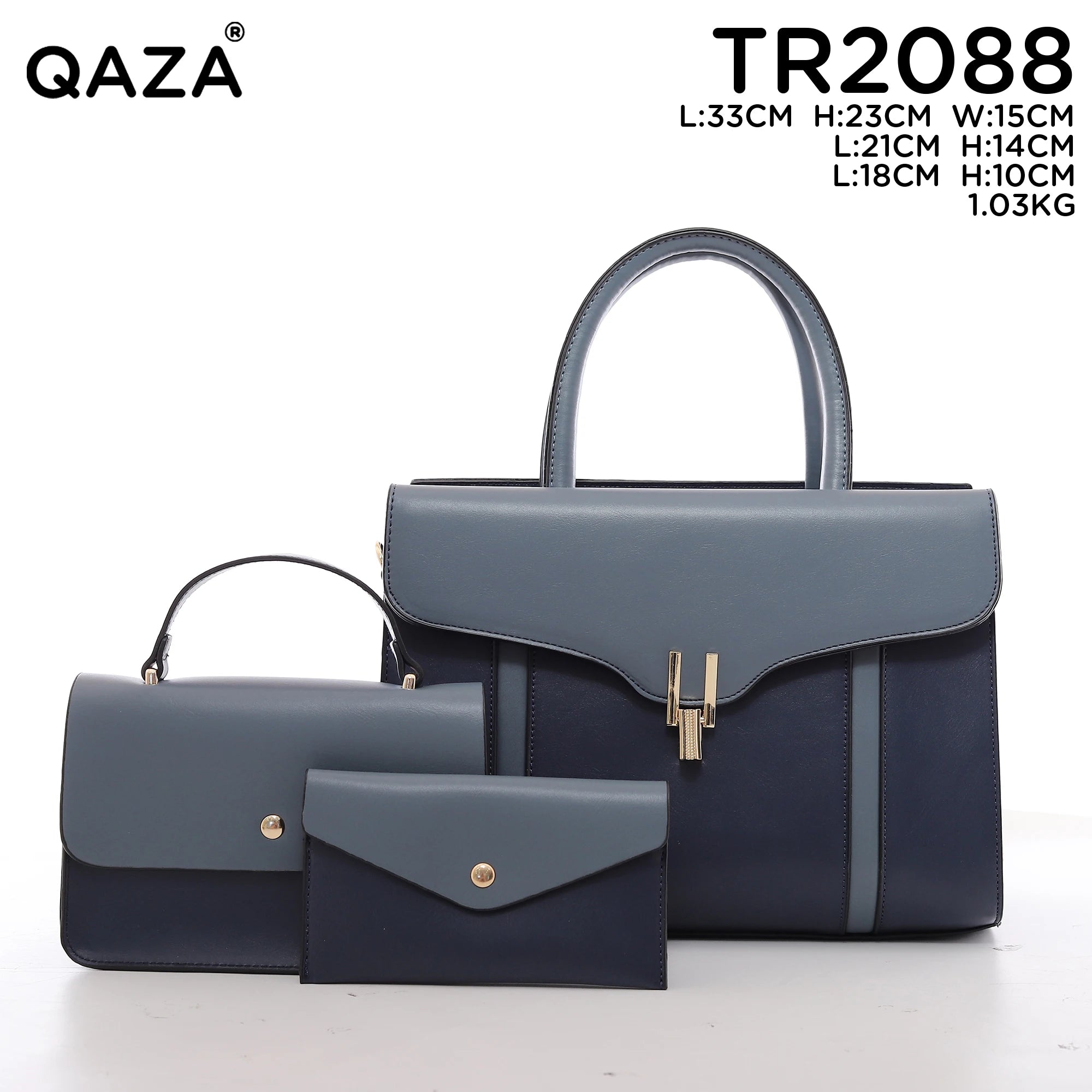 QAZA TR2088 Women PU Leather Crocodile Pattern Tote Bag Set