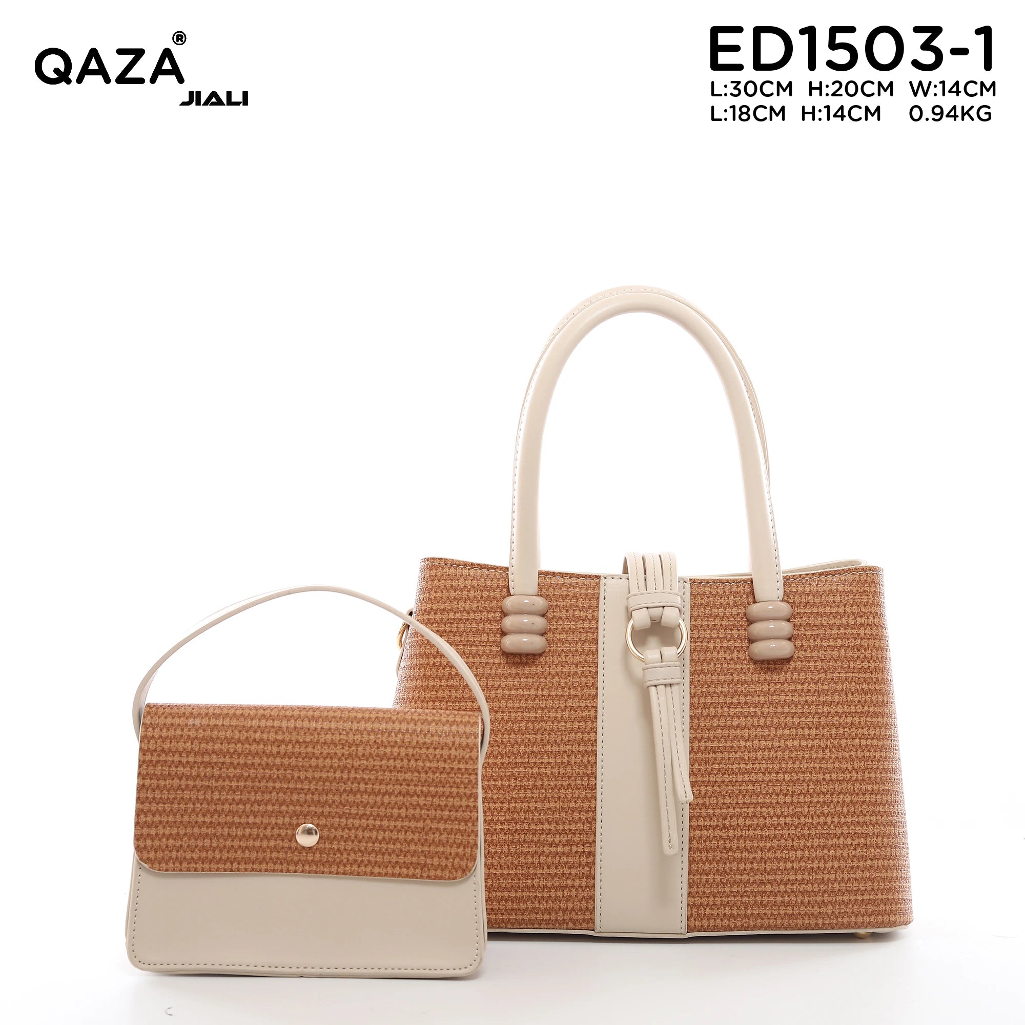 QAZA ED1503-1 Women PU Leather Knitted Style Tote Handbag Set