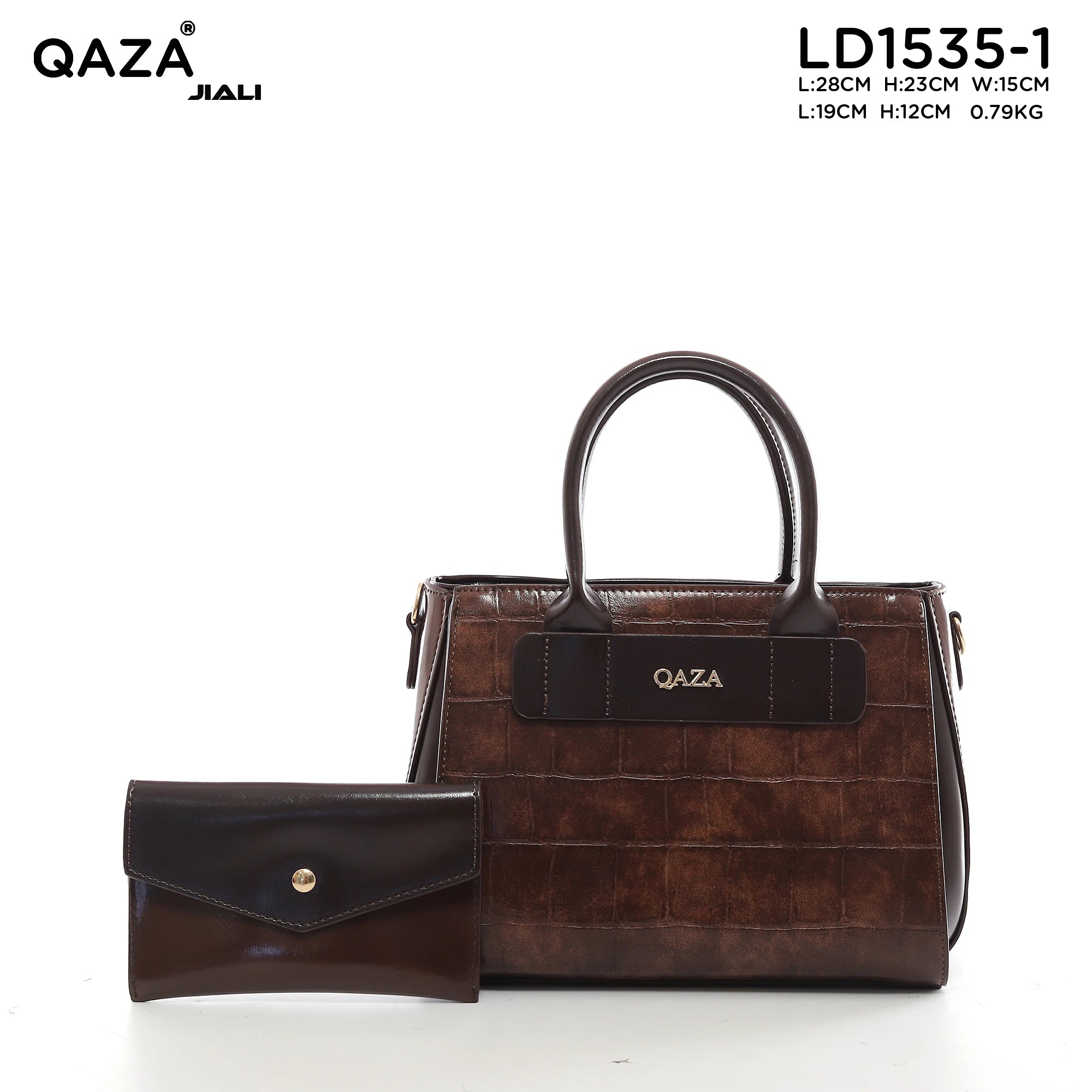 QAZA LD1535-1 Women PU Leather Crocodile Embossed Tote Bag Set