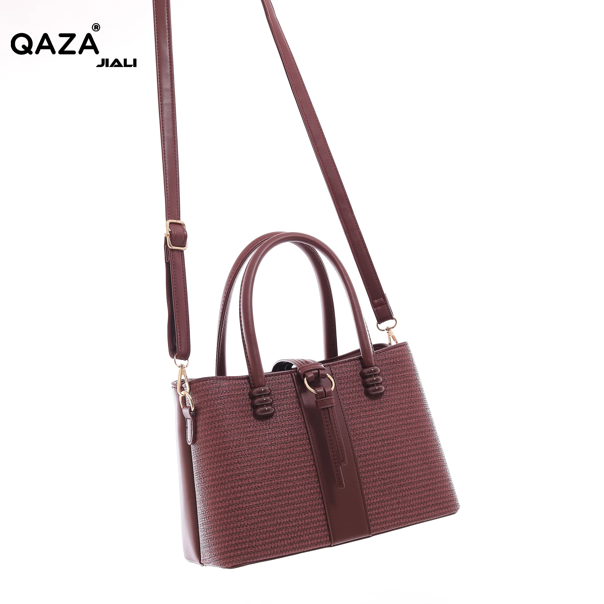 QAZA ED1503-1 Women PU Leather Knitted Style Tote Handbag Set