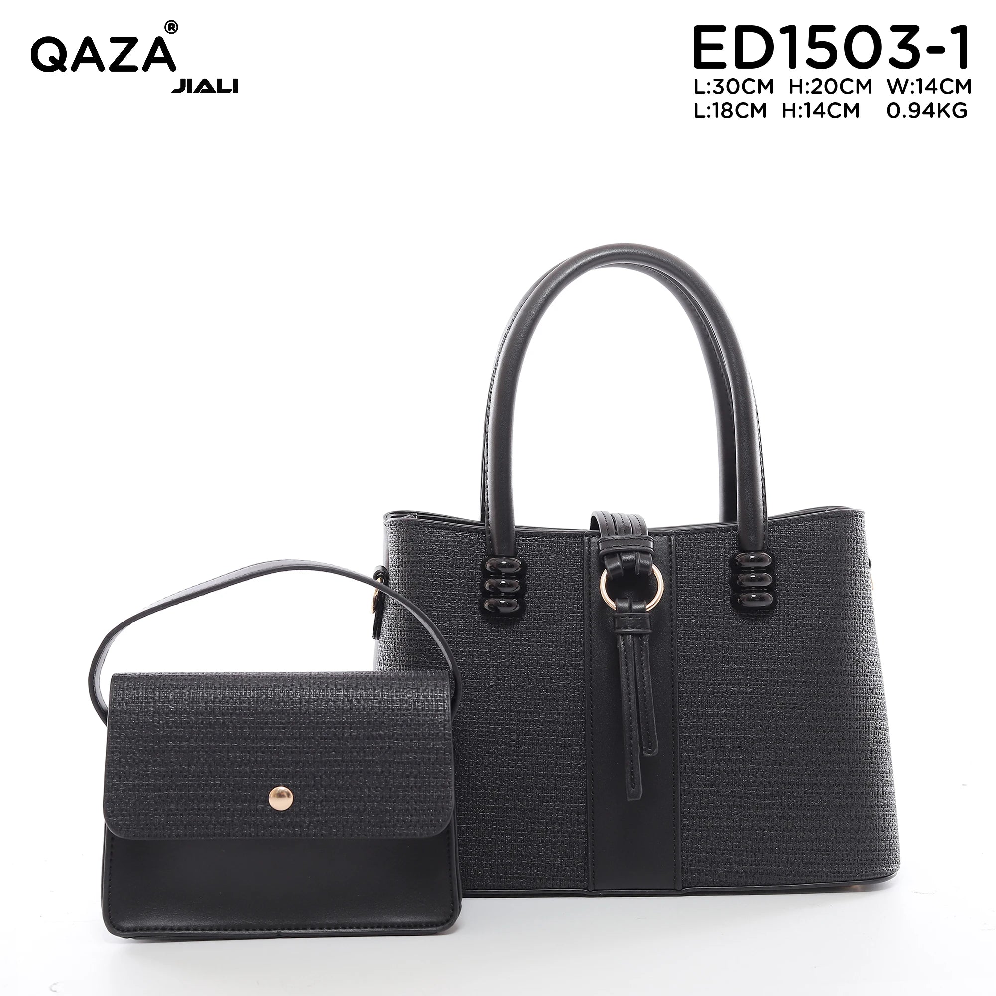 QAZA ED1503-1 Women PU Leather Knitted Style Tote Handbag Set
