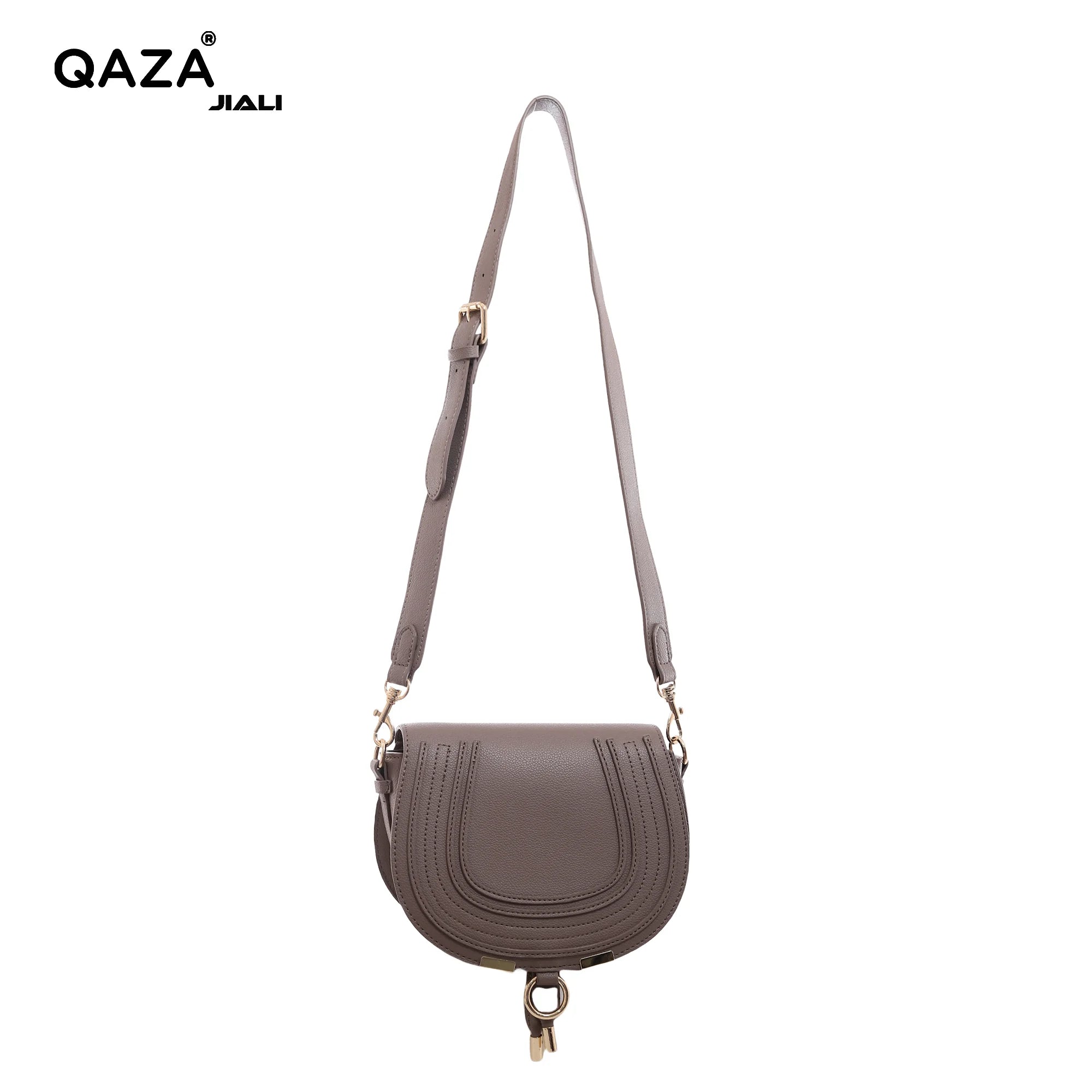 QAZA JD444 Women PU Leather Horseshoe Stitching Saddle Crossbody Bag